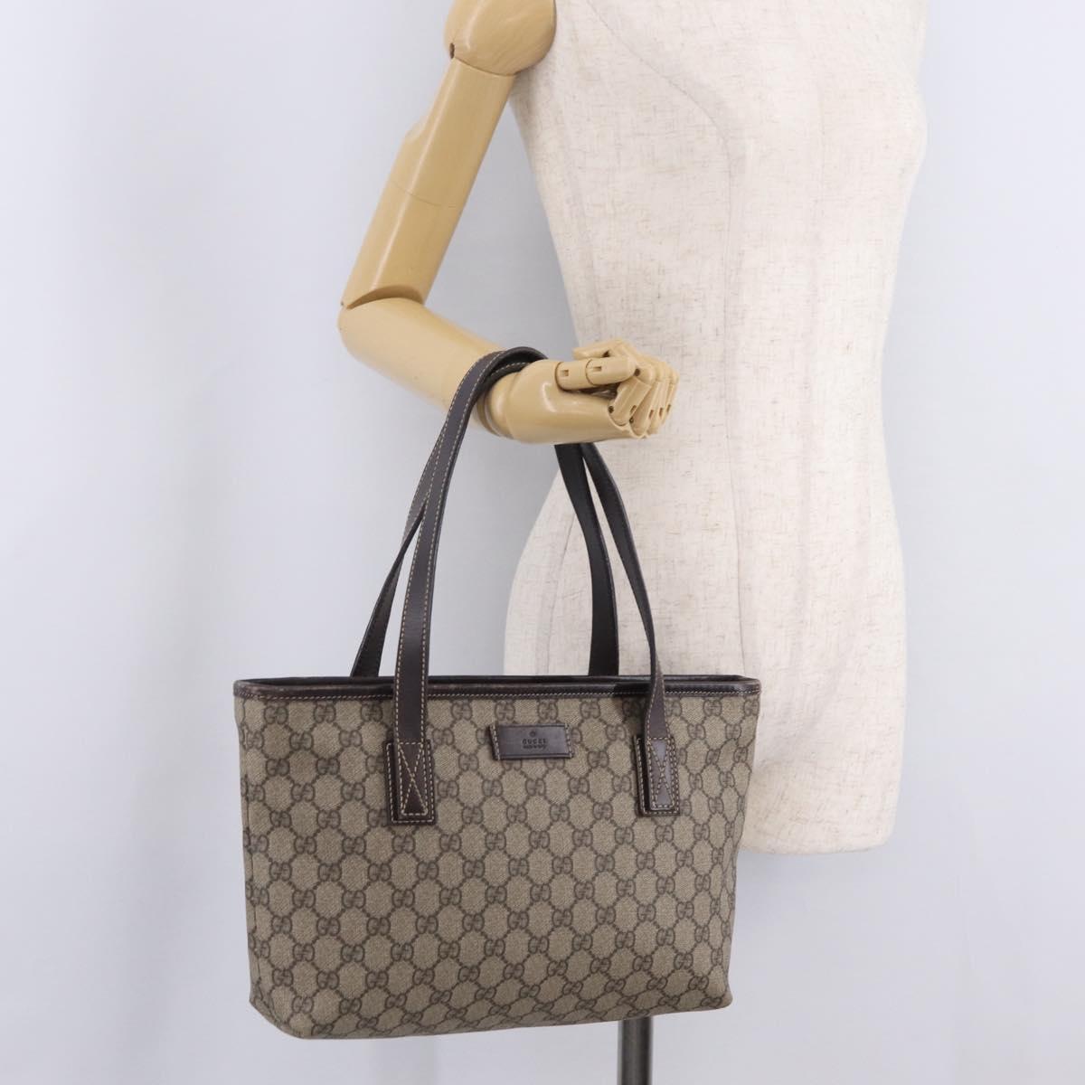 GUCCI GG Supreme Tote Bag PVC Beige Silver 211138 Auth 213046
