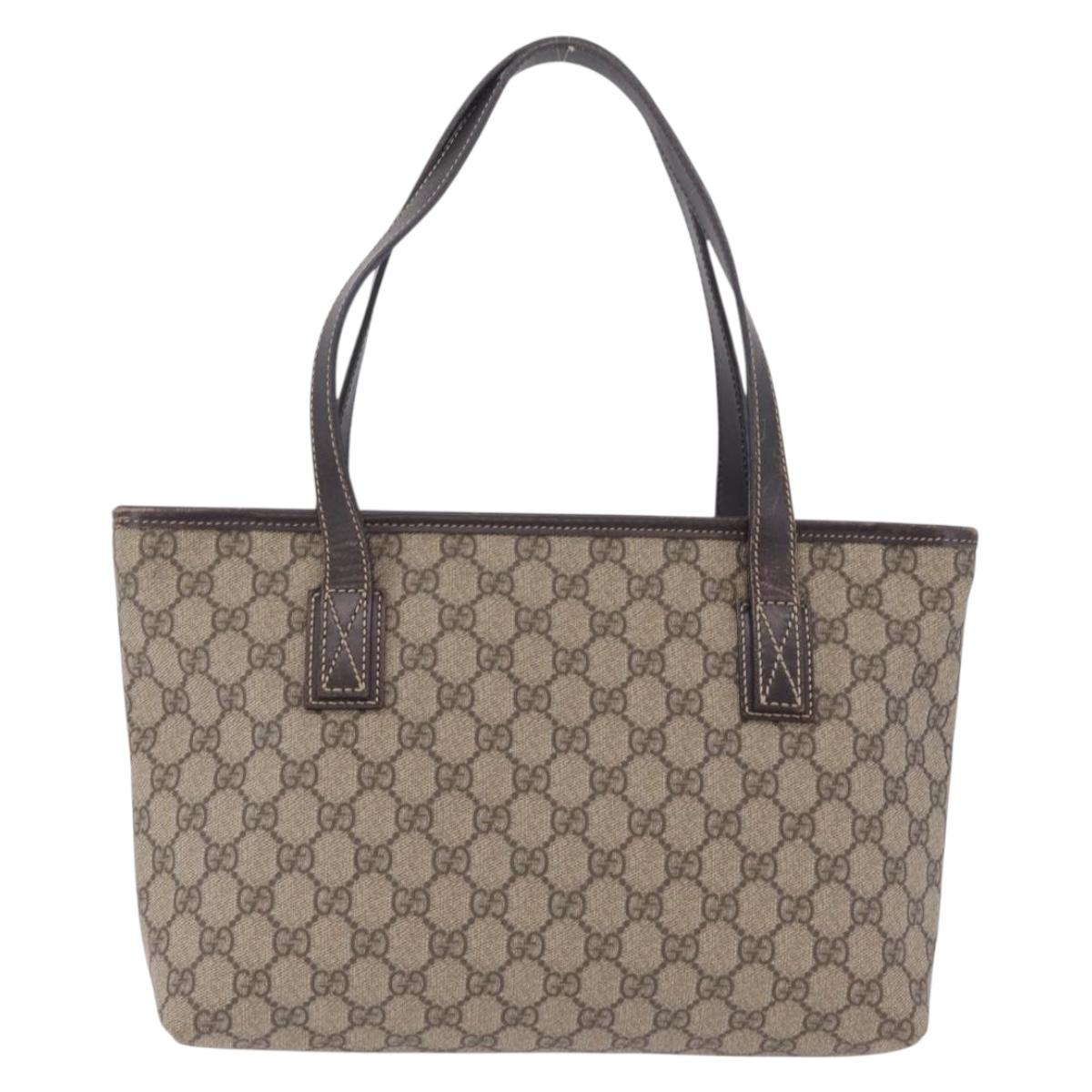 GUCCI GG Supreme Tote Bag PVC Beige Silver 211138 Auth 213046
