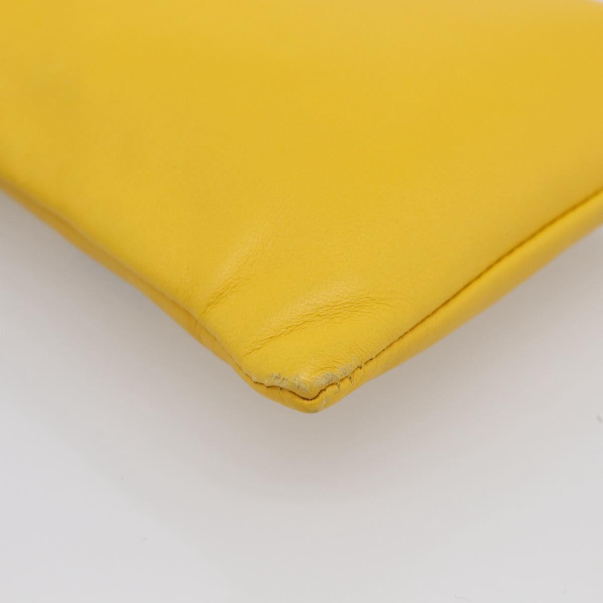 FENDI Drawstring Pouch Leather Yellow Black Auth 213047M