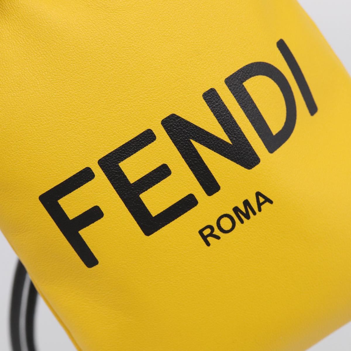 FENDI Drawstring Pouch Leather Yellow Black Auth 213047M