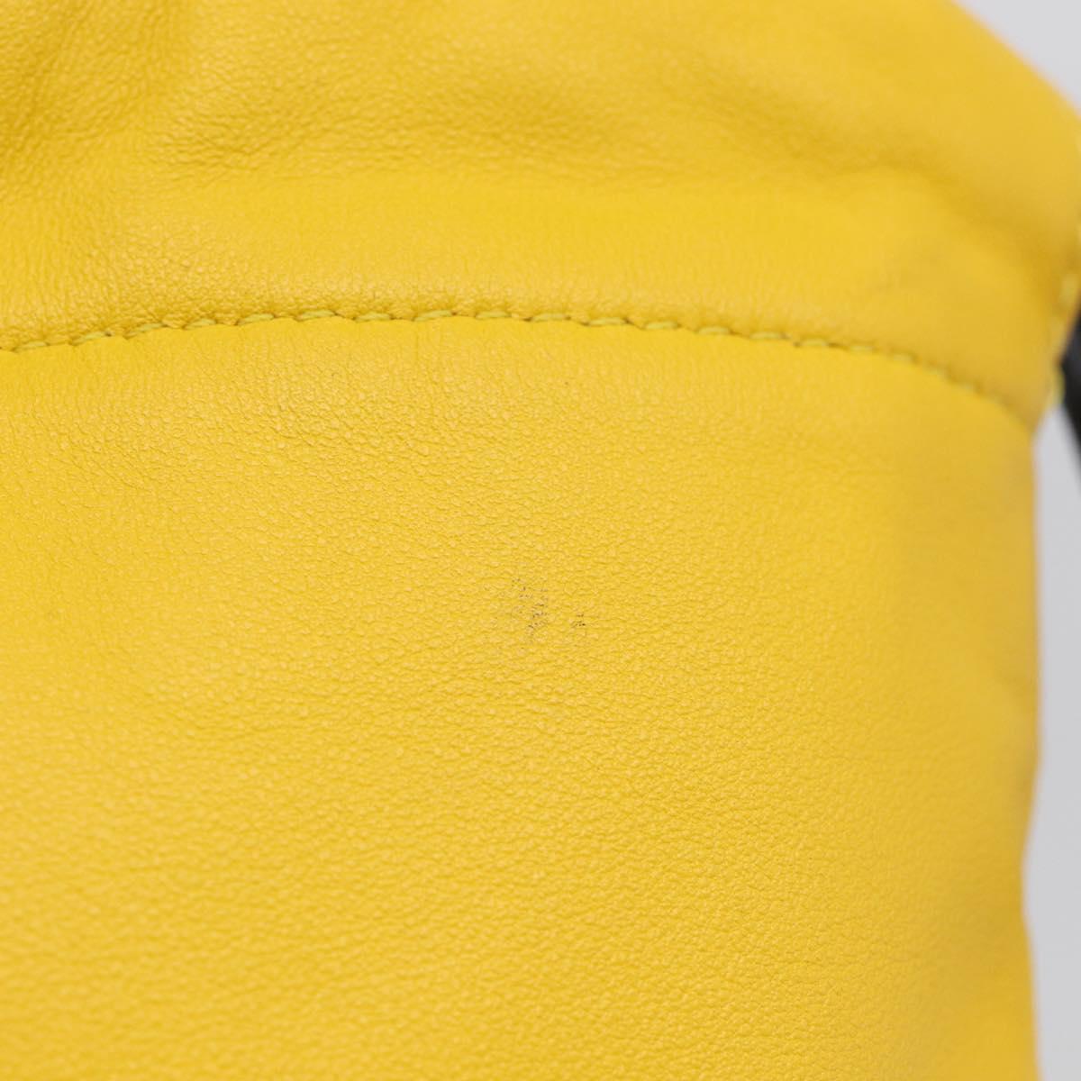 FENDI Drawstring Pouch Leather Yellow Black Auth 213047M