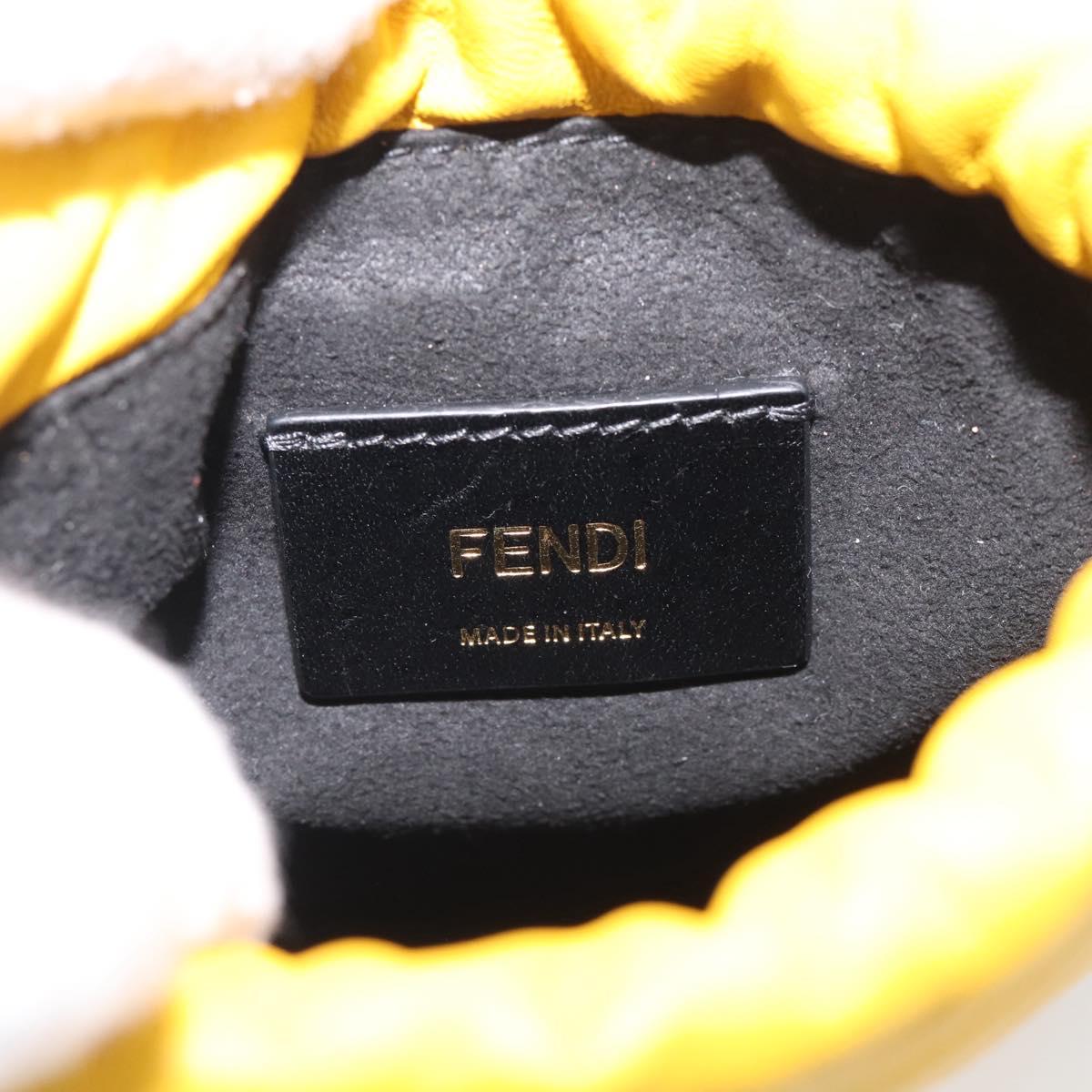FENDI Drawstring Pouch Leather Yellow Black Auth 213047M