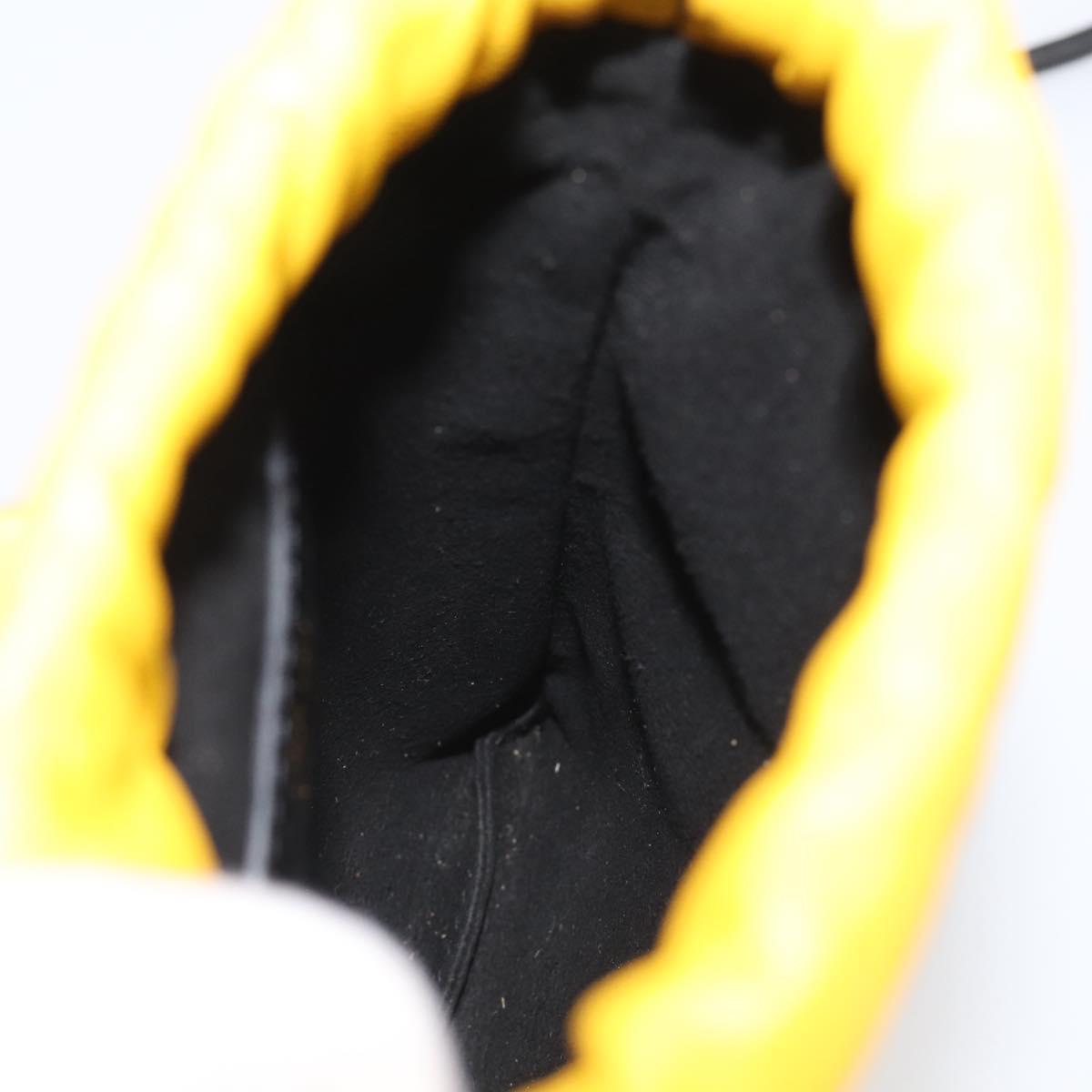 FENDI Drawstring Pouch Leather Yellow Black Auth 213047M