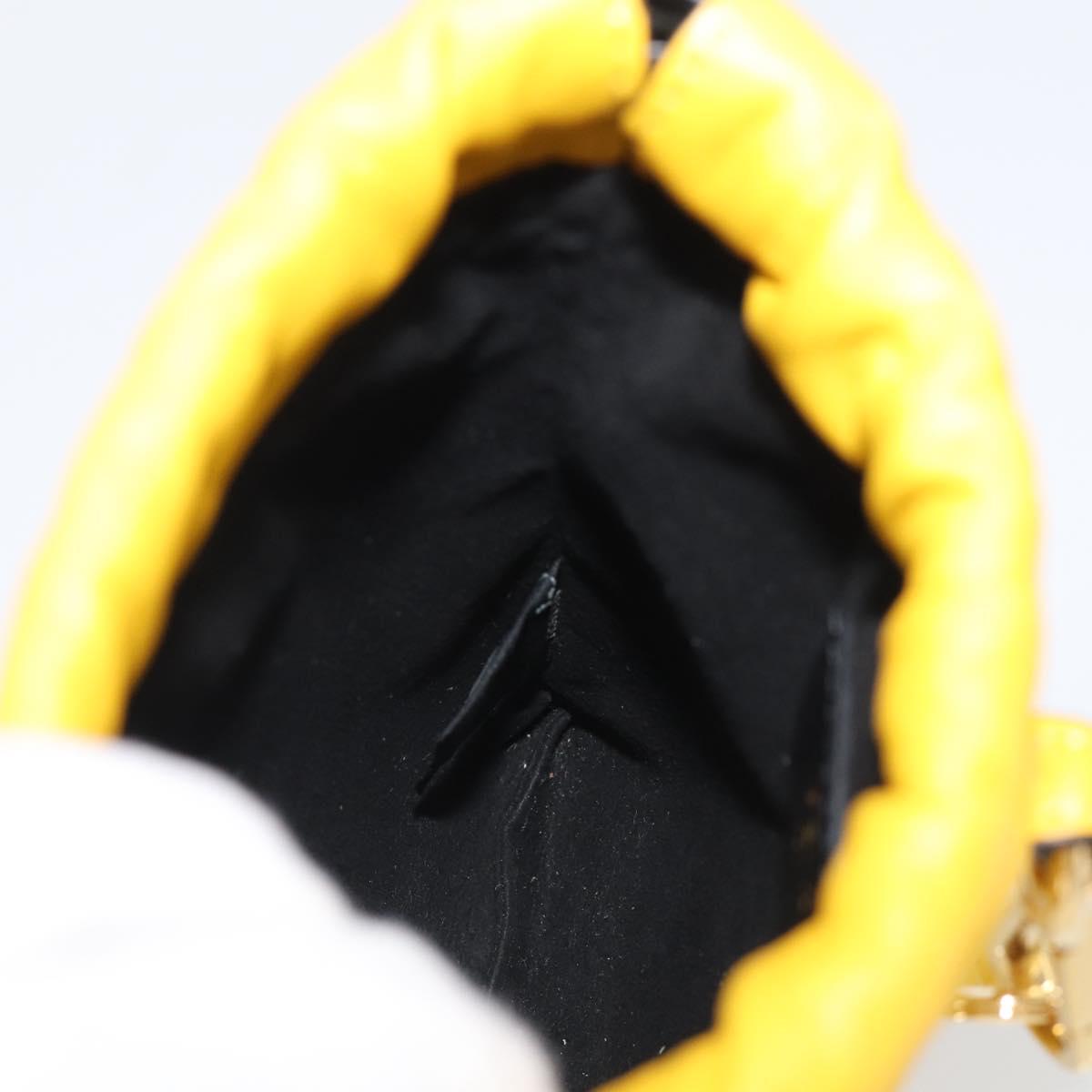 FENDI Drawstring Pouch Leather Yellow Black Auth 213047M