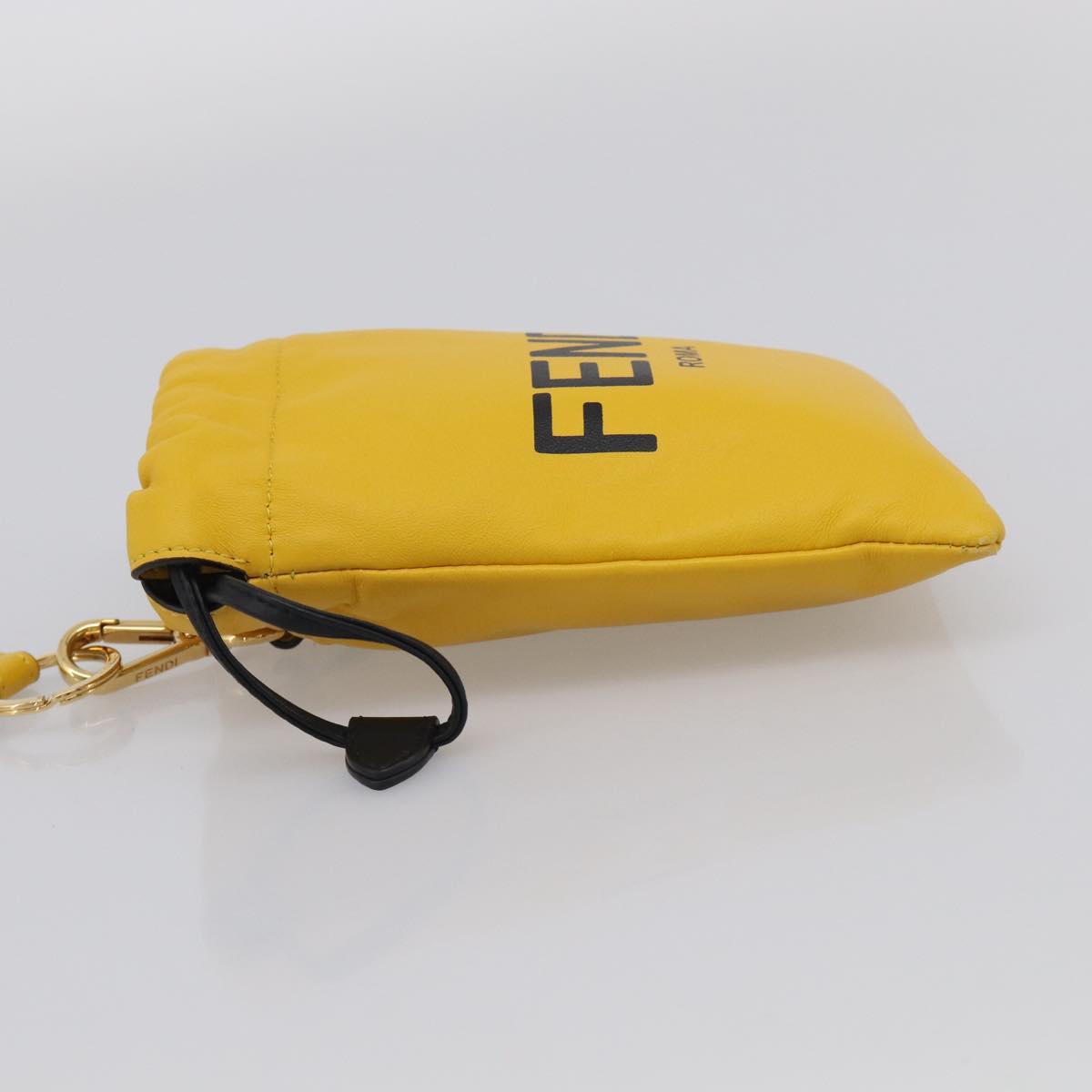 FENDI Drawstring Pouch Leather Yellow Black Auth 213047M