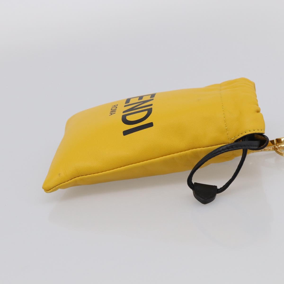 FENDI Drawstring Pouch Leather Yellow Black Auth 213047M