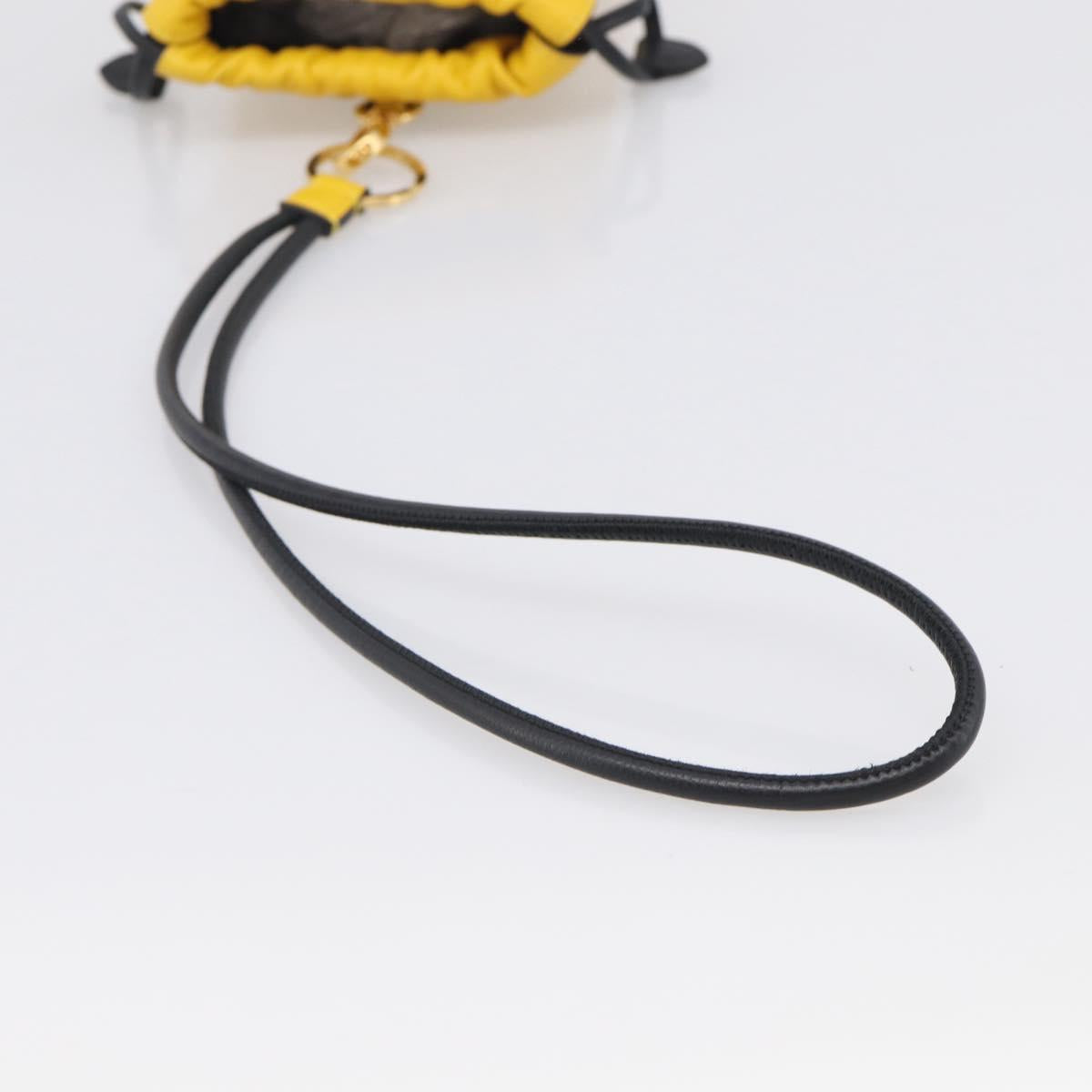 FENDI Drawstring Pouch Leather Yellow Black Auth 213047M