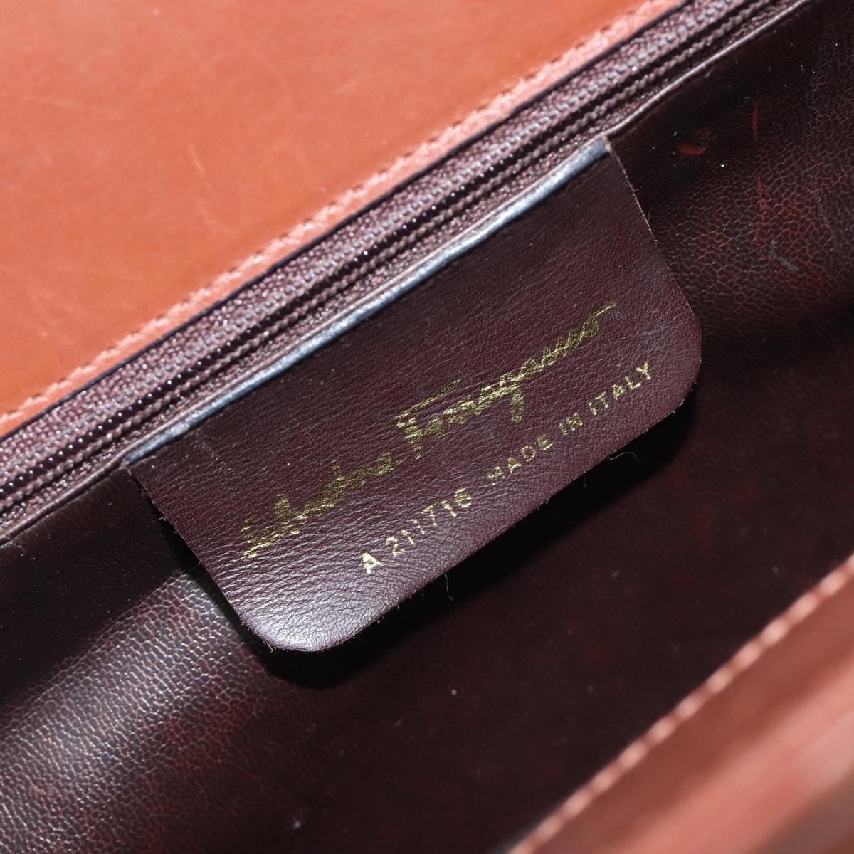 Salvatore Ferragamo Gancini Hand Bag Leather 2way Brown Gold Auth 213049