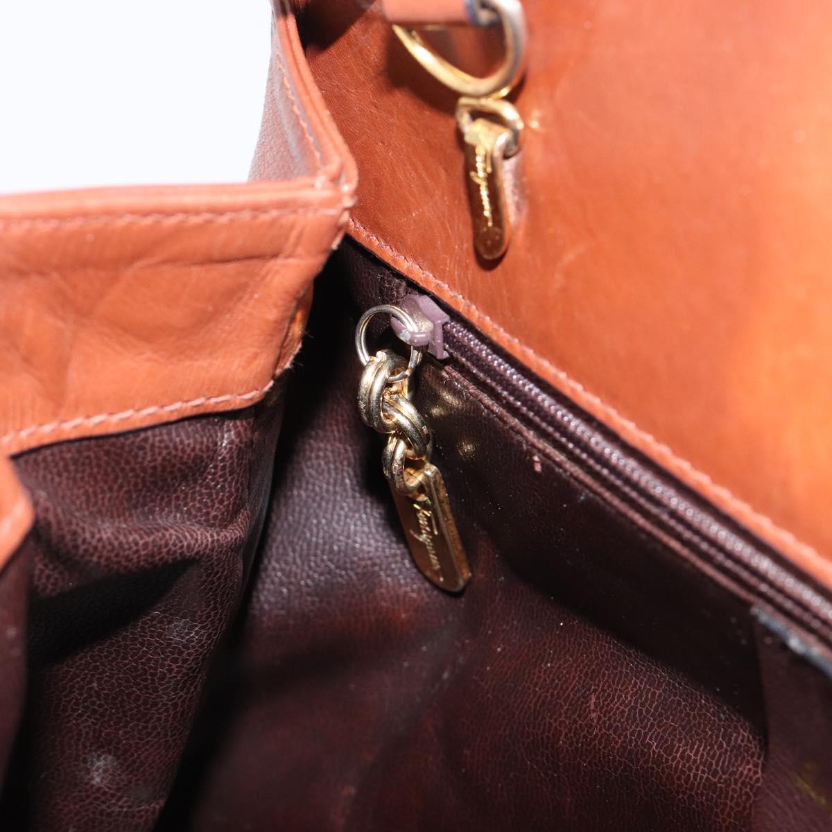 Salvatore Ferragamo Gancini Hand Bag Leather 2way Brown Gold Auth 213049
