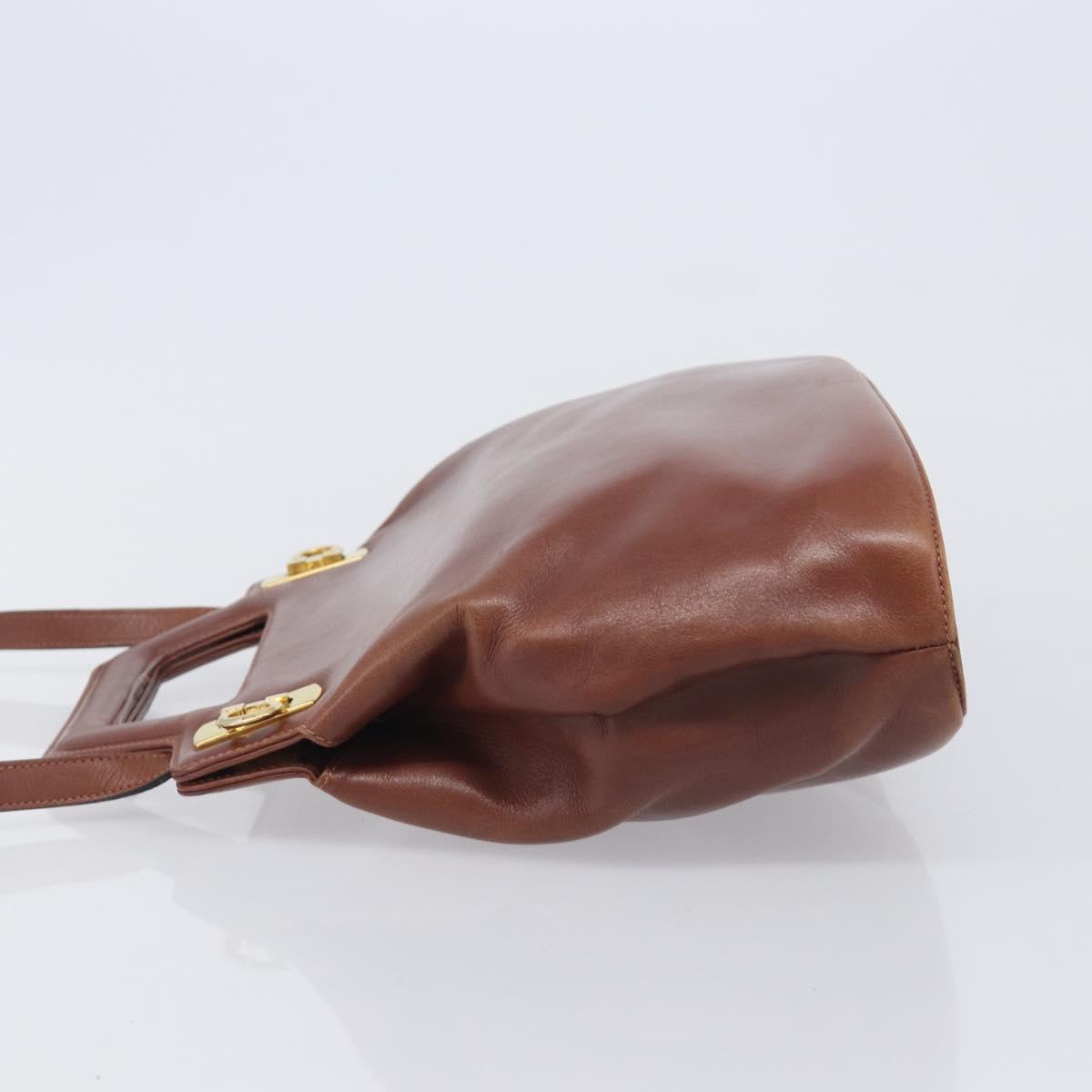 Salvatore Ferragamo Gancini Hand Bag Leather 2way Brown Gold Auth 213049