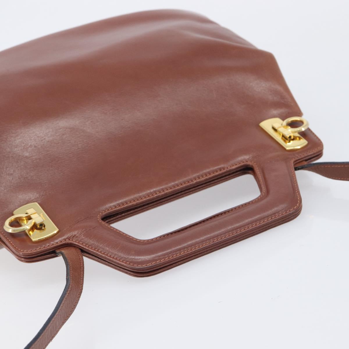Salvatore Ferragamo Gancini Hand Bag Leather 2way Brown Gold Auth 213049