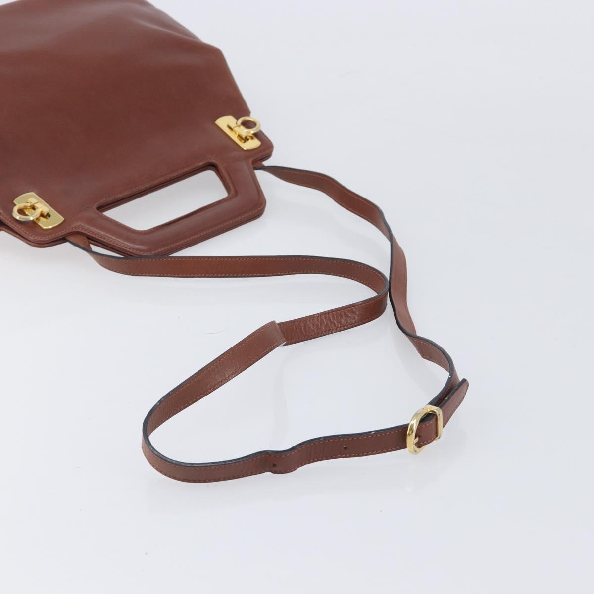 Salvatore Ferragamo Gancini Hand Bag Leather 2way Brown Gold Auth 213049