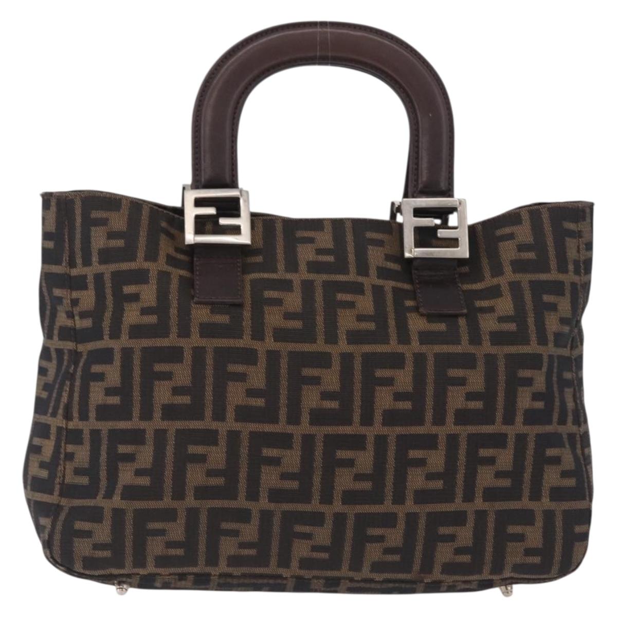FENDI Zucca Canvas Hand Bag Black Brown Auth 213051V