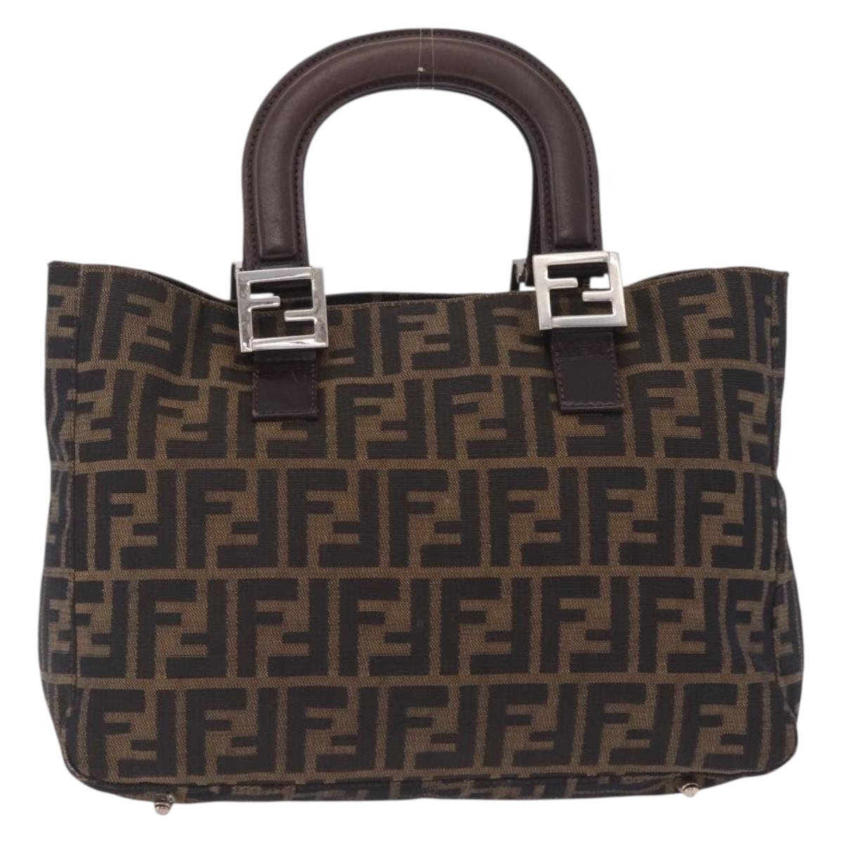 FENDI Zucca Canvas Hand Bag Black Brown Auth 213051V