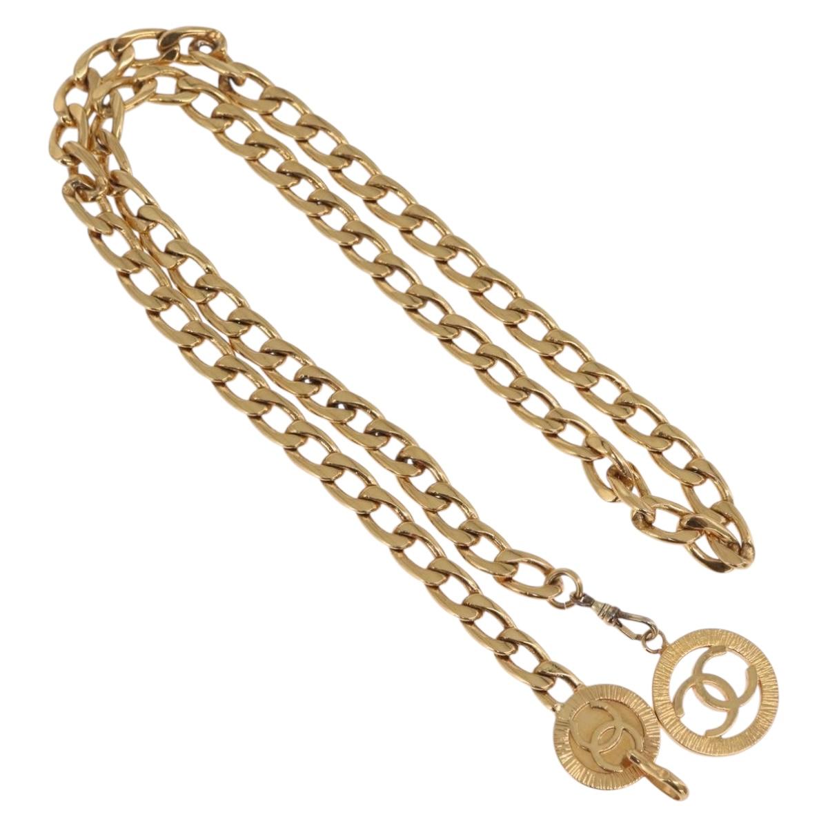 CHANEL Chain Belt metal 35.4"" Gold CC Auth 213052M
