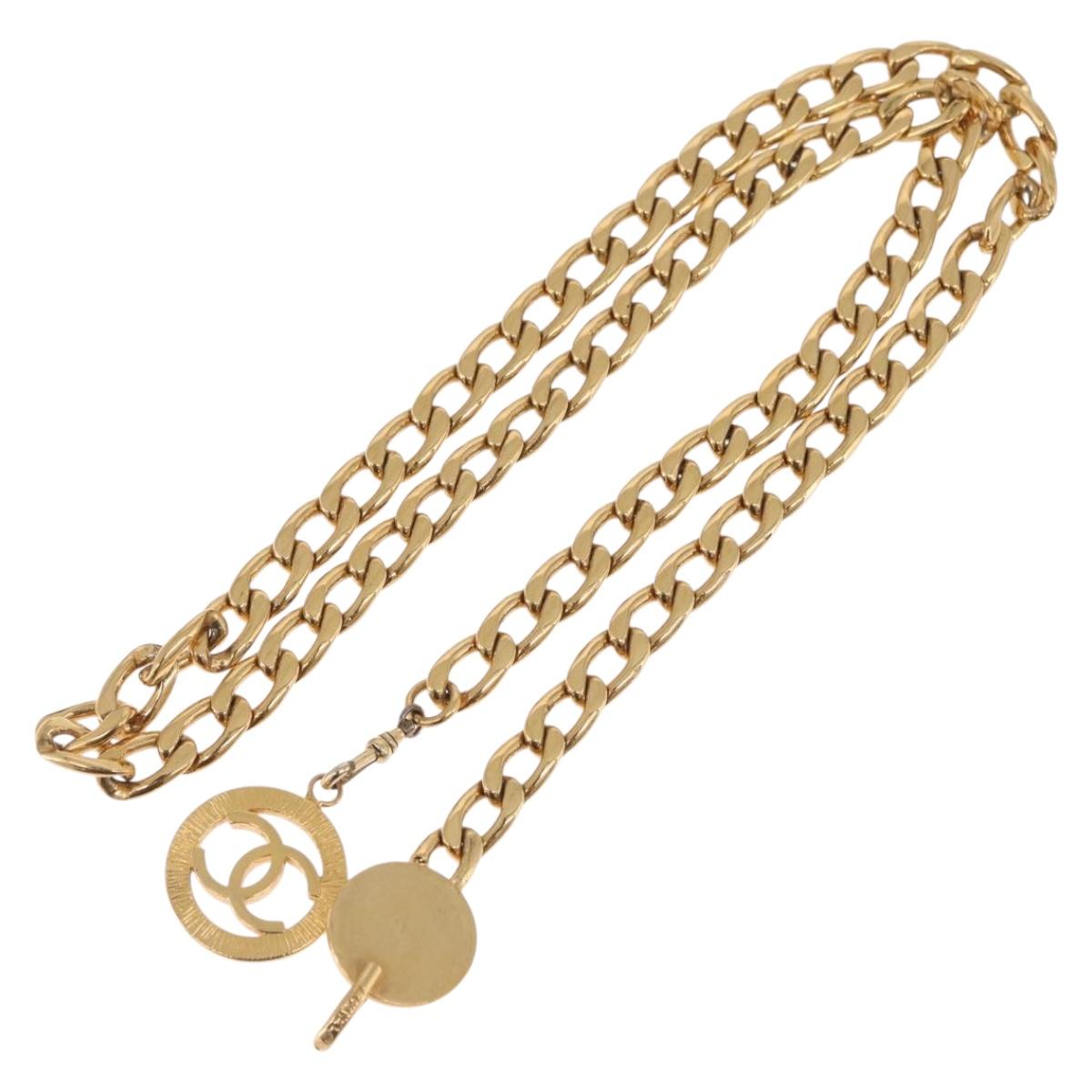 CHANEL Chain Belt metal 35.4"" Gold CC Auth 213052M