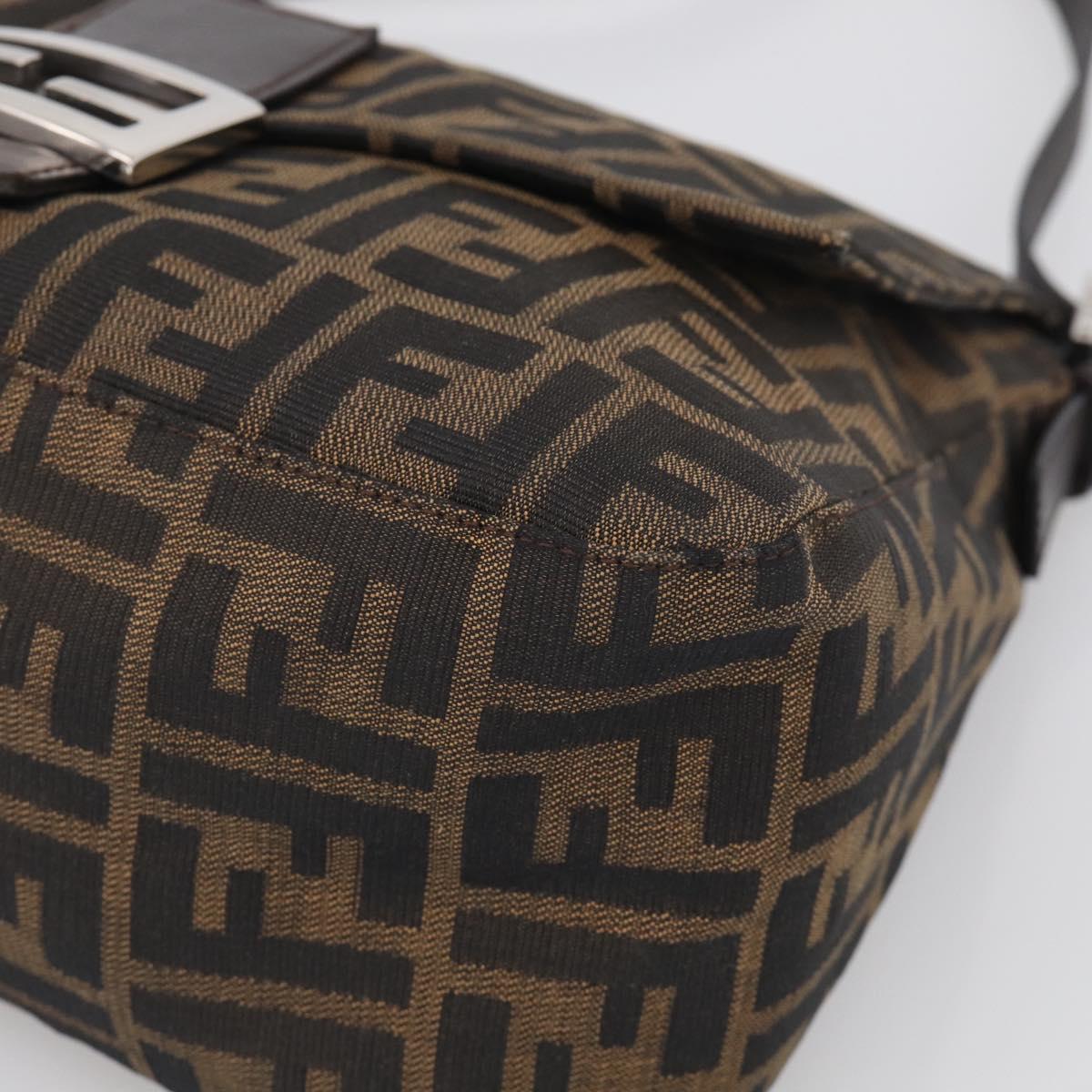 FENDI Zucca Canvas Mamma Baguette Shoulder Bag Brown Black Auth 213054V