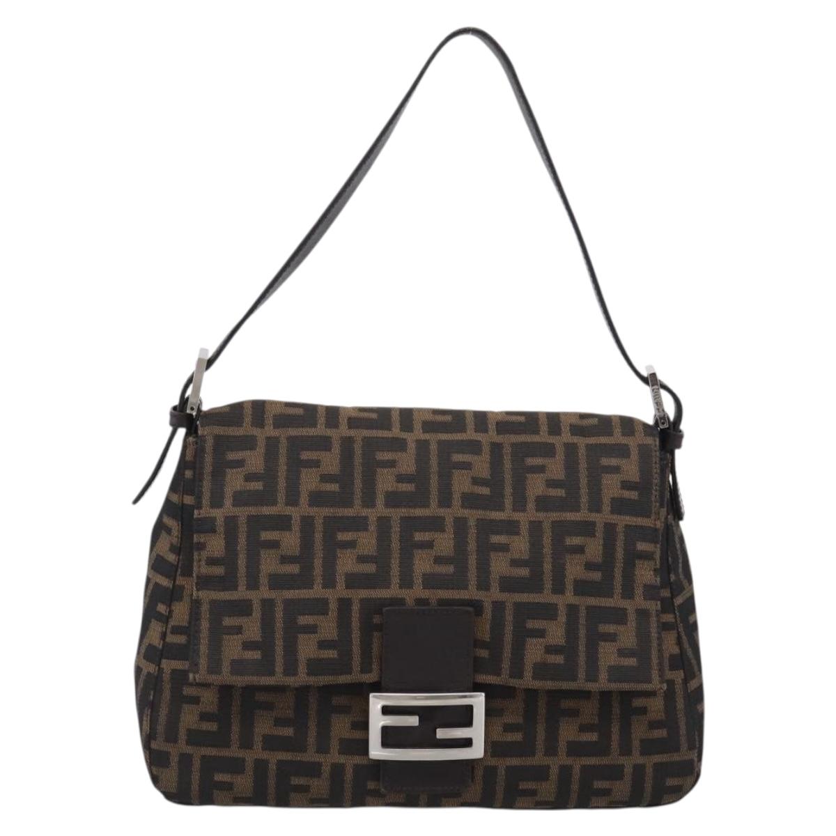 FENDI Zucca Canvas Mamma Baguette Shoulder Bag Brown Black Auth 213054V