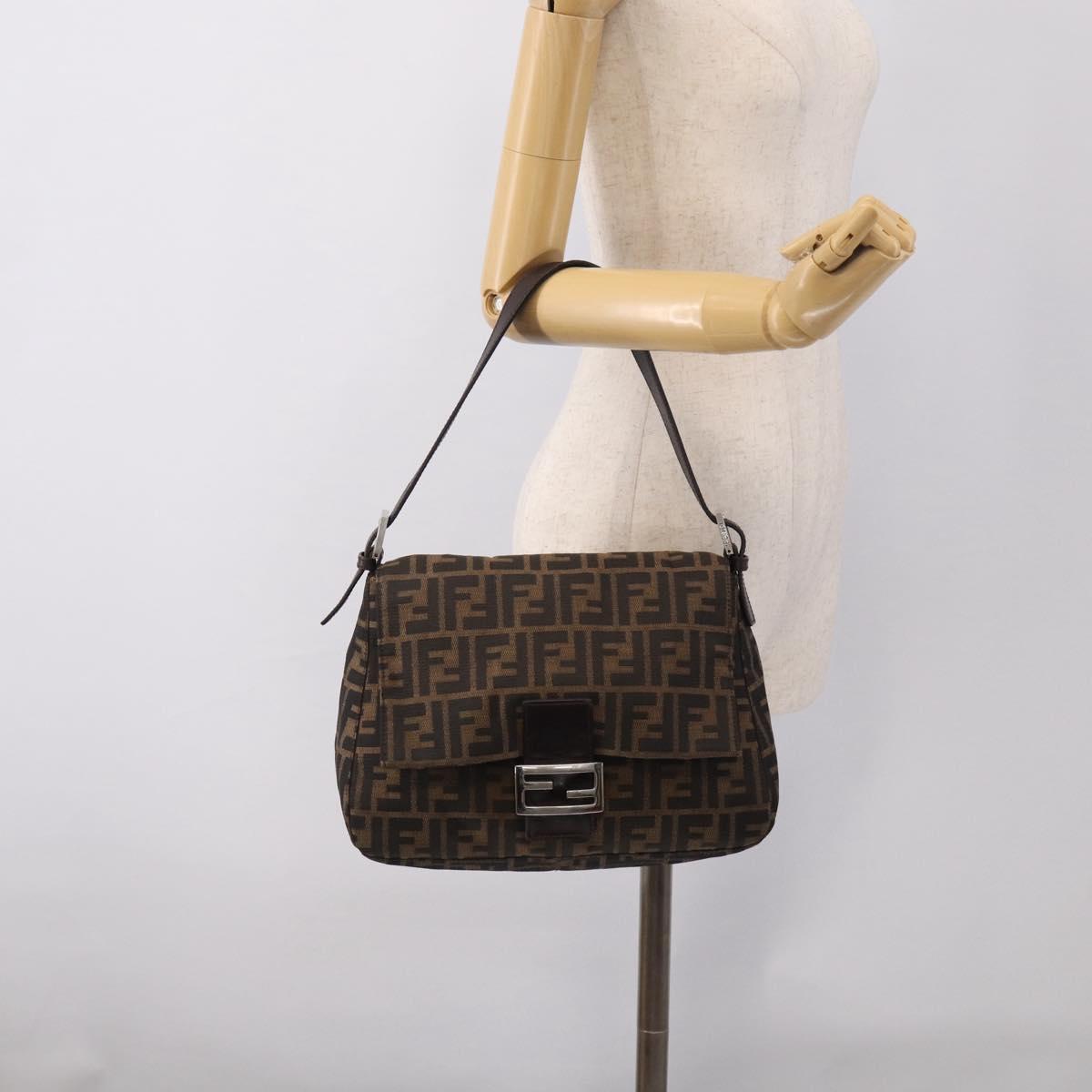 FENDI Zucca Canvas Mamma Baguette Shoulder Bag Brown Black Auth 213054V