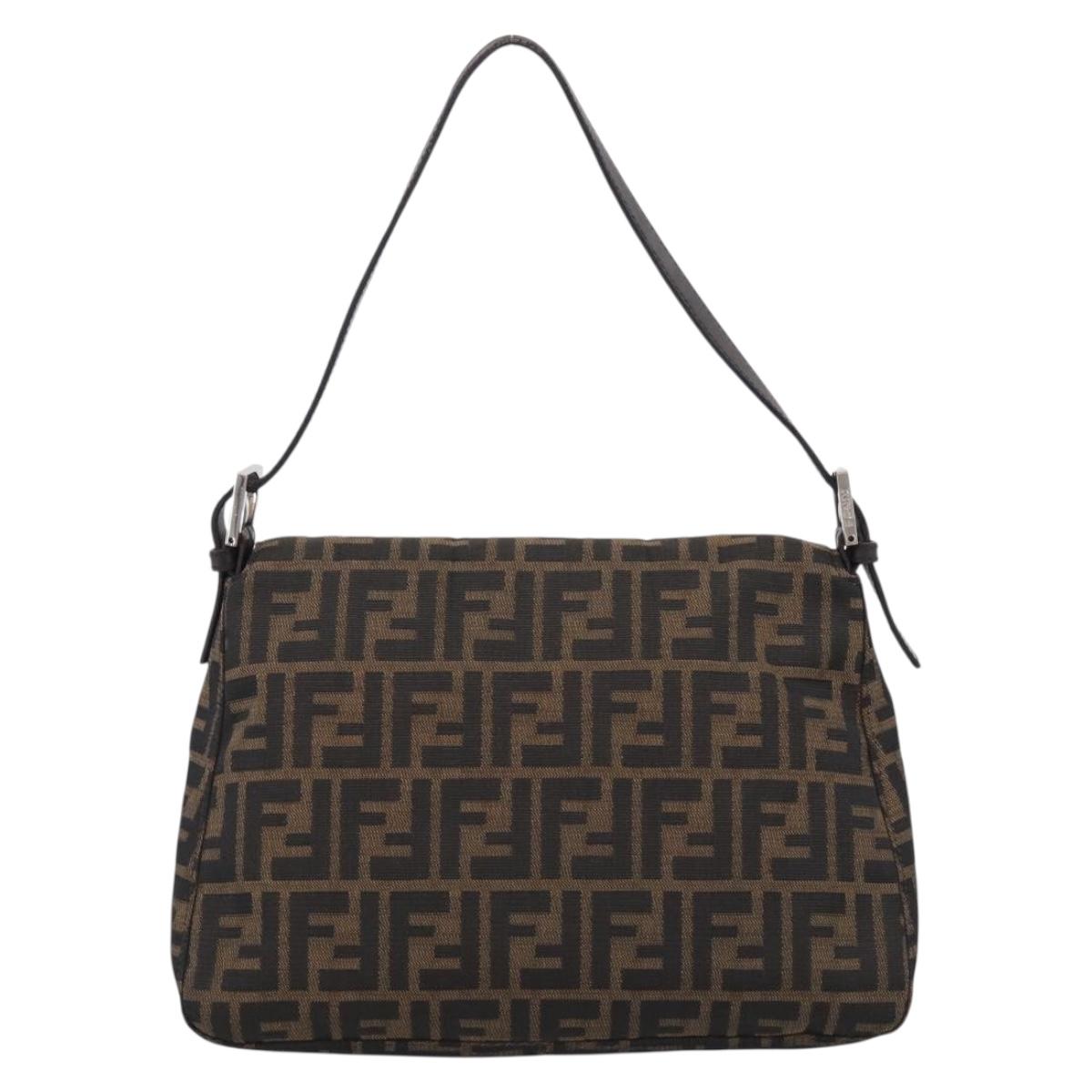 FENDI Zucca Canvas Mamma Baguette Shoulder Bag Brown Black Auth 213054V