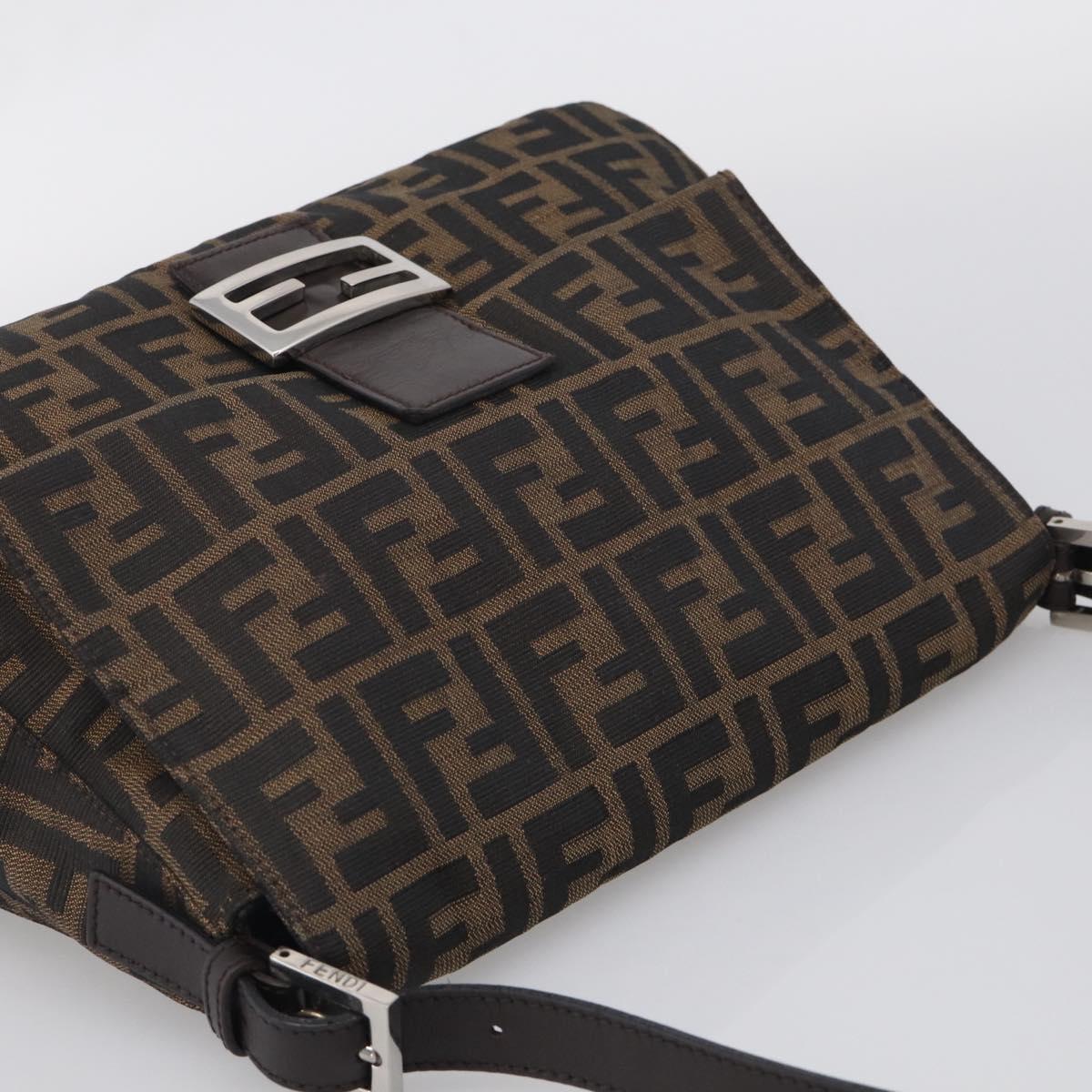 FENDI Zucca Canvas Mamma Baguette Shoulder Bag Brown Black Auth 213054V