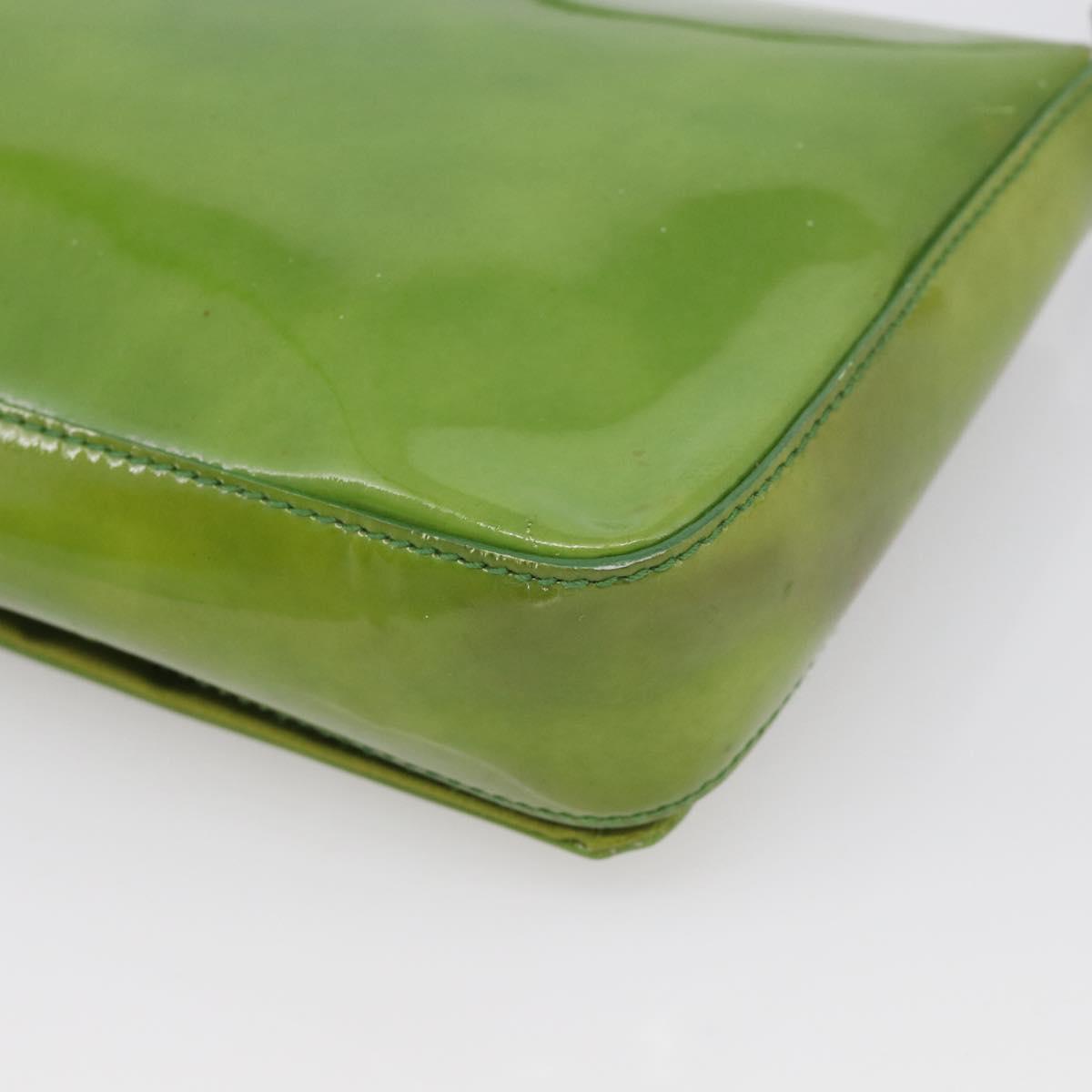 PRADA Shoulder Bag Patent leather Green Silver Auth 213055