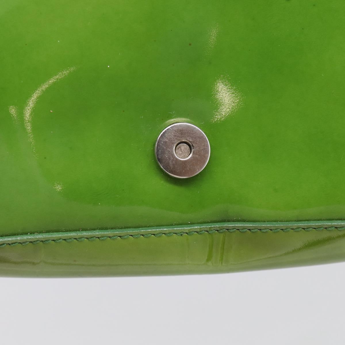 PRADA Shoulder Bag Patent leather Green Silver Auth 213055