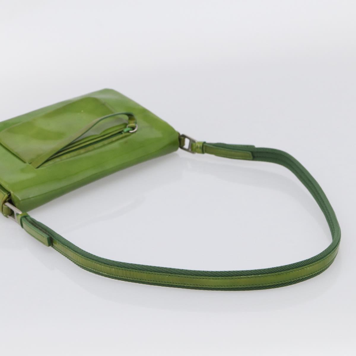 PRADA Shoulder Bag Patent leather Green Silver Auth 213055
