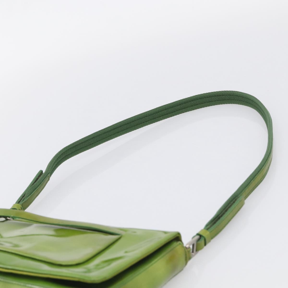 PRADA Shoulder Bag Patent leather Green Silver Auth 213055