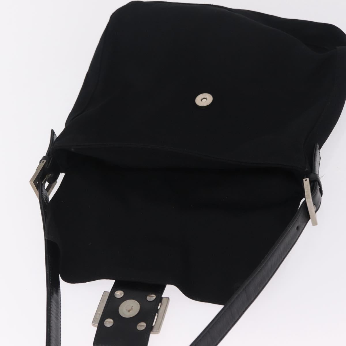 FENDI Mamma Baguette Shoulder Bag Cotton jersey Black Silver Auth 213058