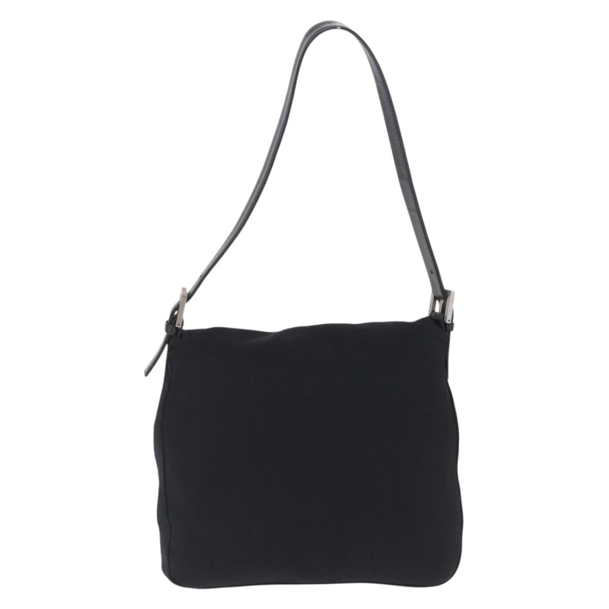 FENDI Mamma Baguette Shoulder Bag Cotton jersey Black Silver Auth 213058