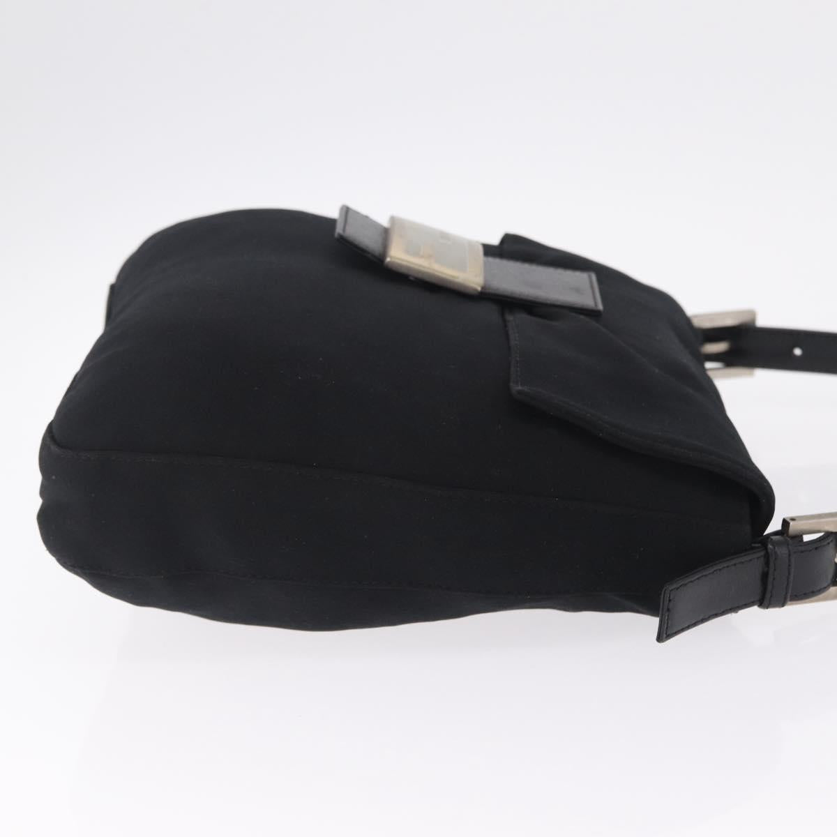 FENDI Mamma Baguette Shoulder Bag Cotton jersey Black Silver Auth 213058