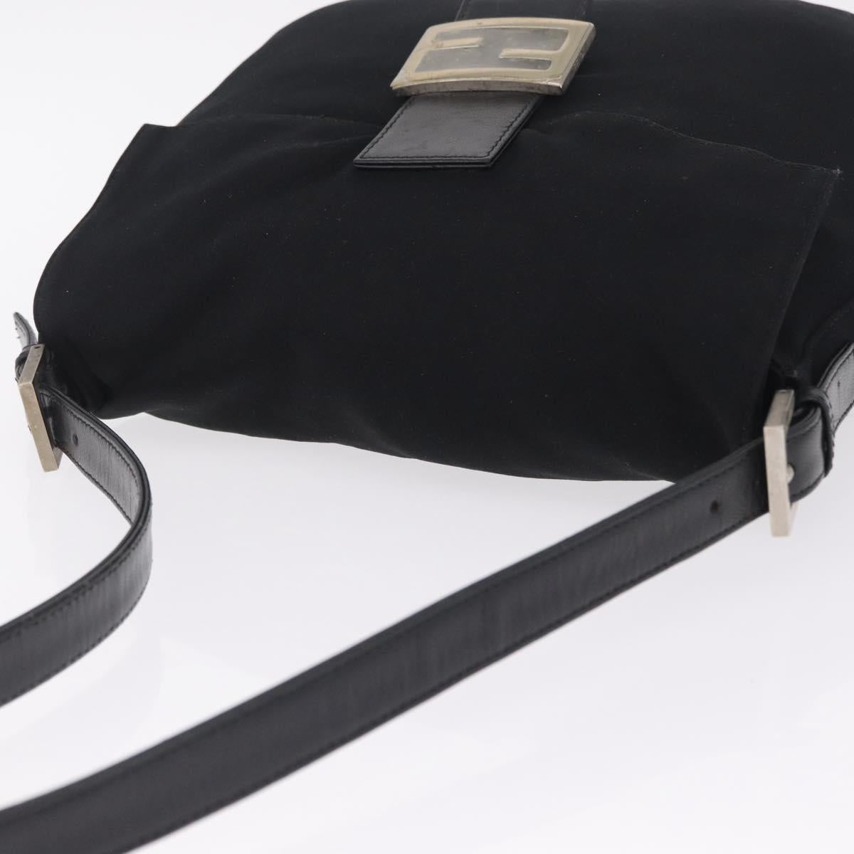 FENDI Mamma Baguette Shoulder Bag Cotton jersey Black Silver Auth 213058