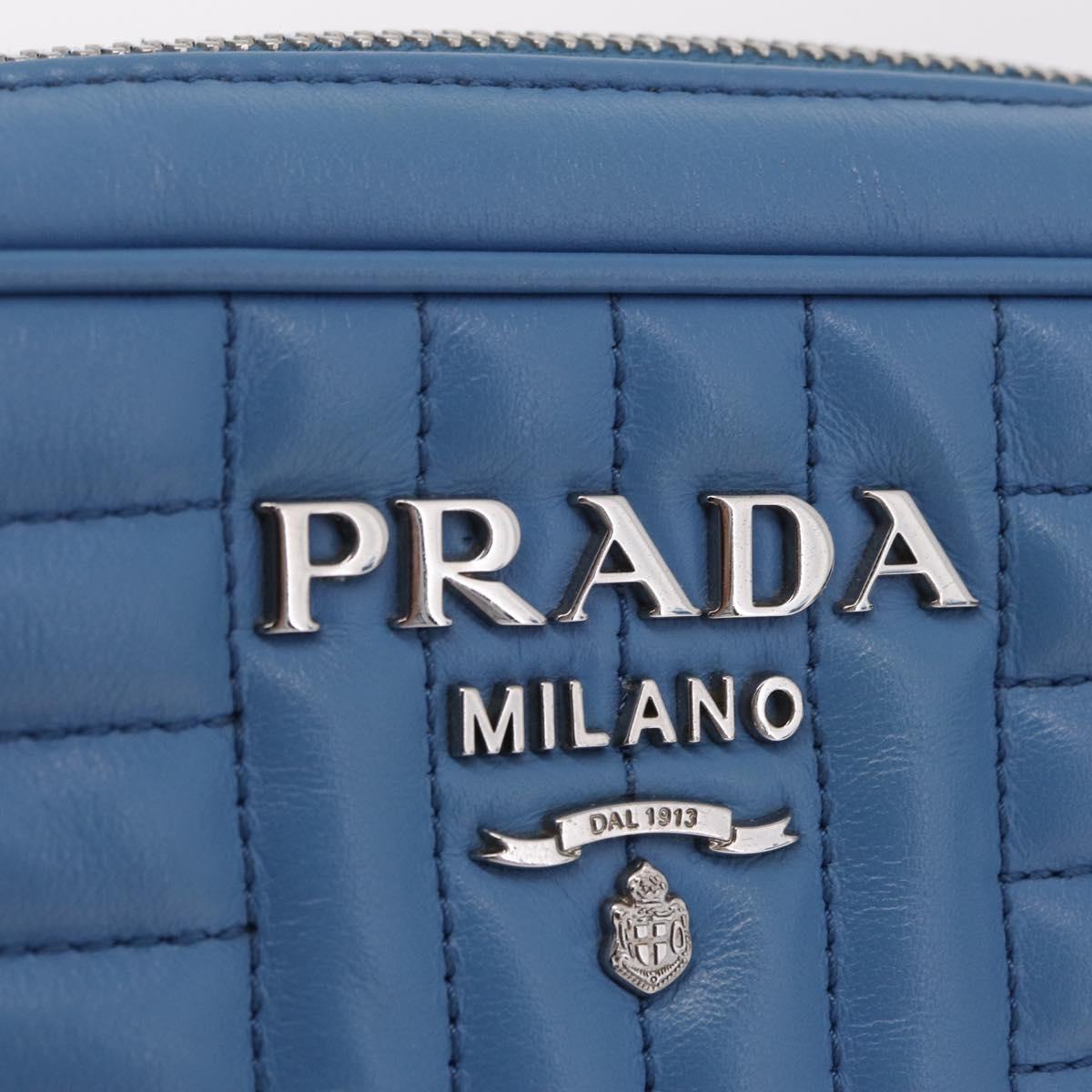 PRADA Chain Shoulder Bag Leather Light Blue Silver Auth 213060M