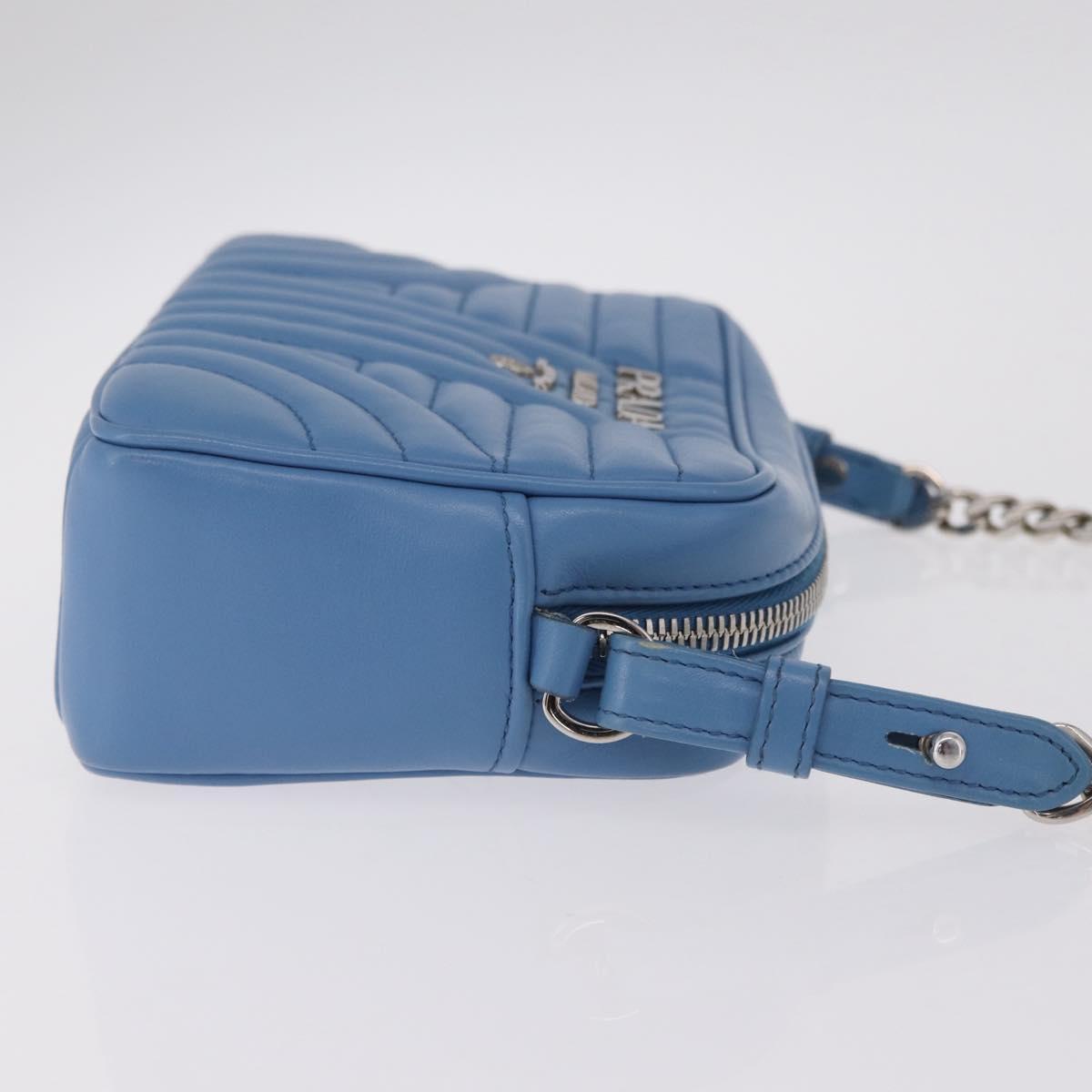 PRADA Chain Shoulder Bag Leather Light Blue Silver Auth 213060M
