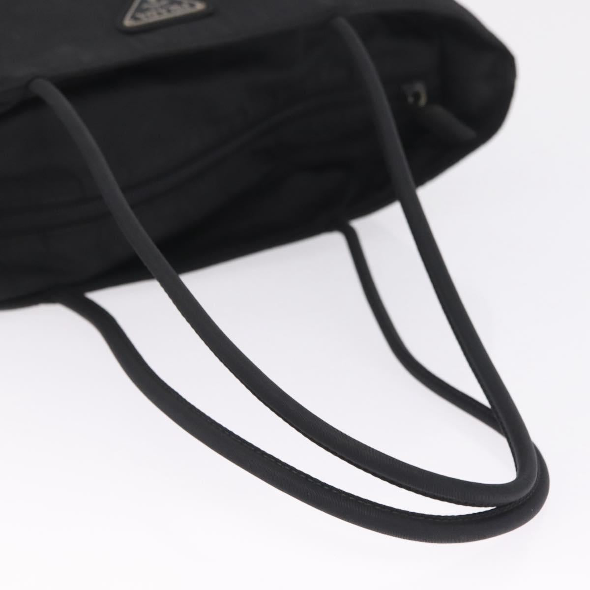 PRADA Tote Bag Nylon Black Silver Auth 213063