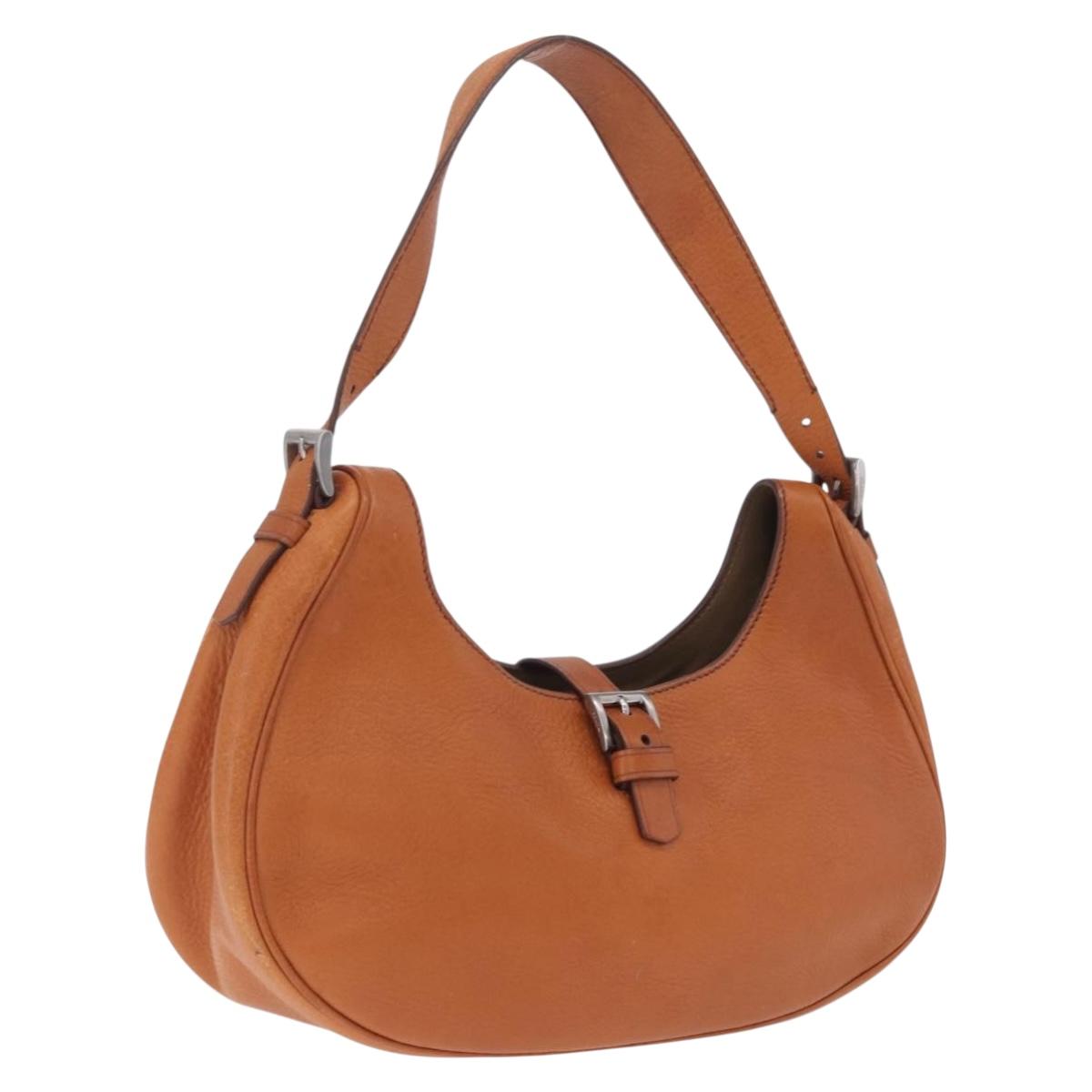 PRADA Shoulder Bag Leather Brown Silver Auth 213064