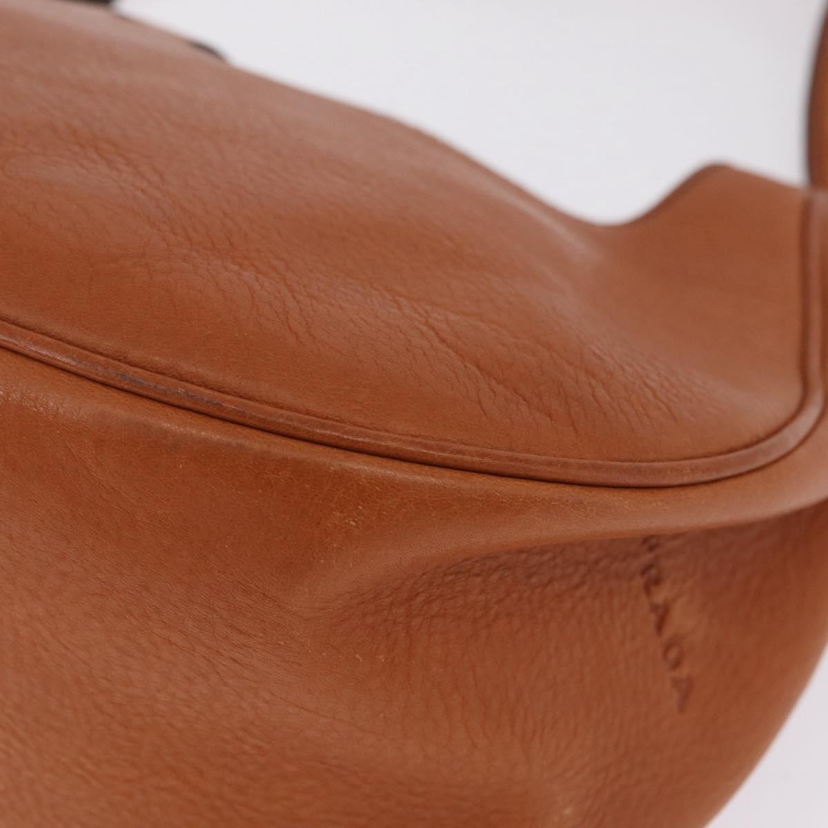 PRADA Shoulder Bag Leather Brown Silver Auth 213064