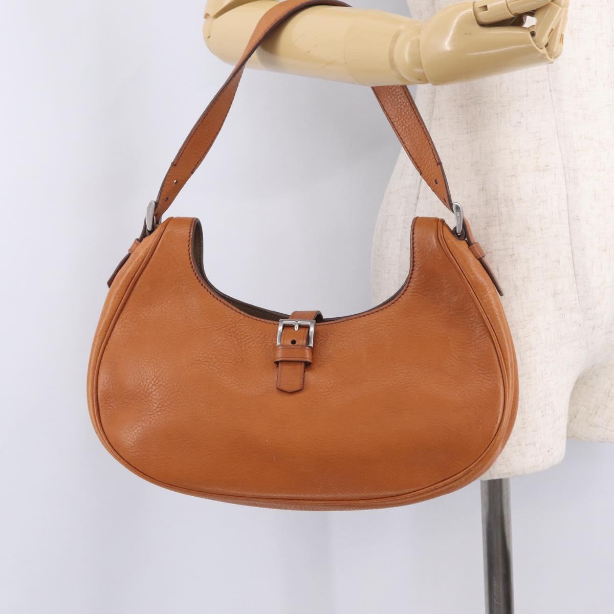 PRADA Shoulder Bag Leather Brown Silver Auth 213064