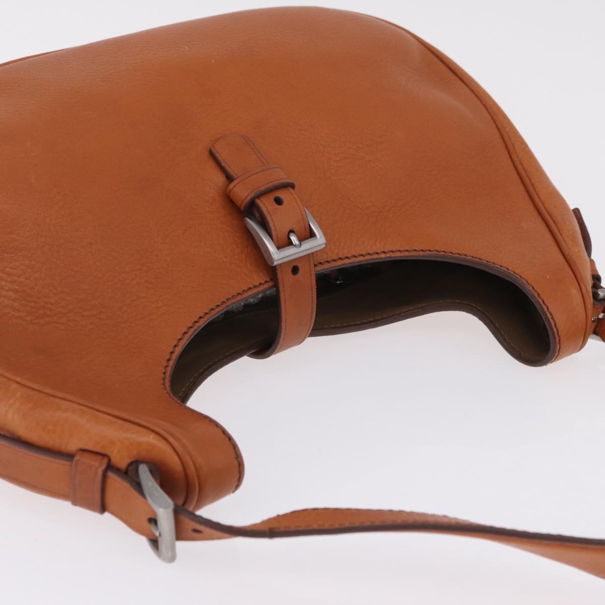 PRADA Shoulder Bag Leather Brown Silver Auth 213064