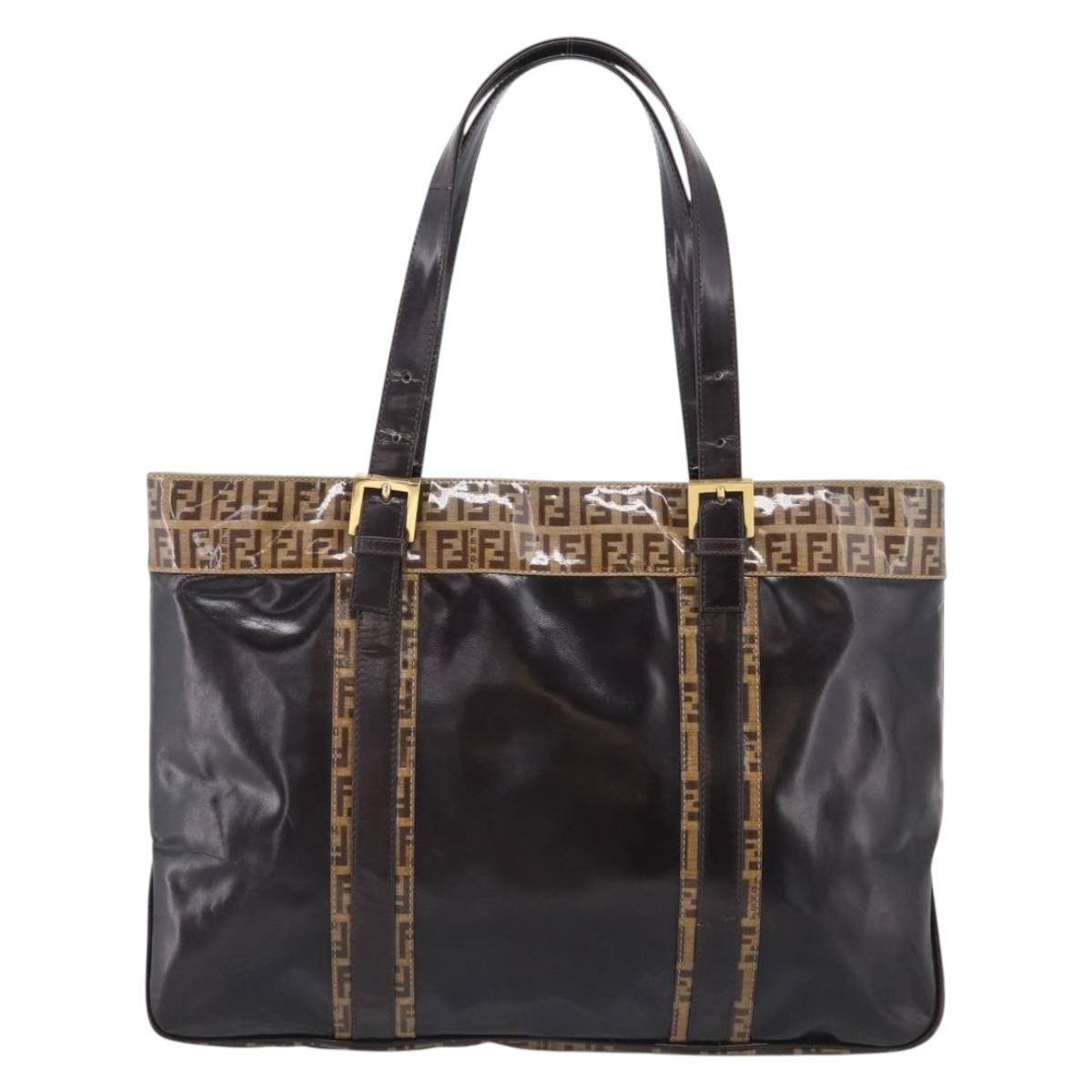 FENDI Zucchino Canvas Tote Bag Coated Canvas Beige Gold Auth 213066