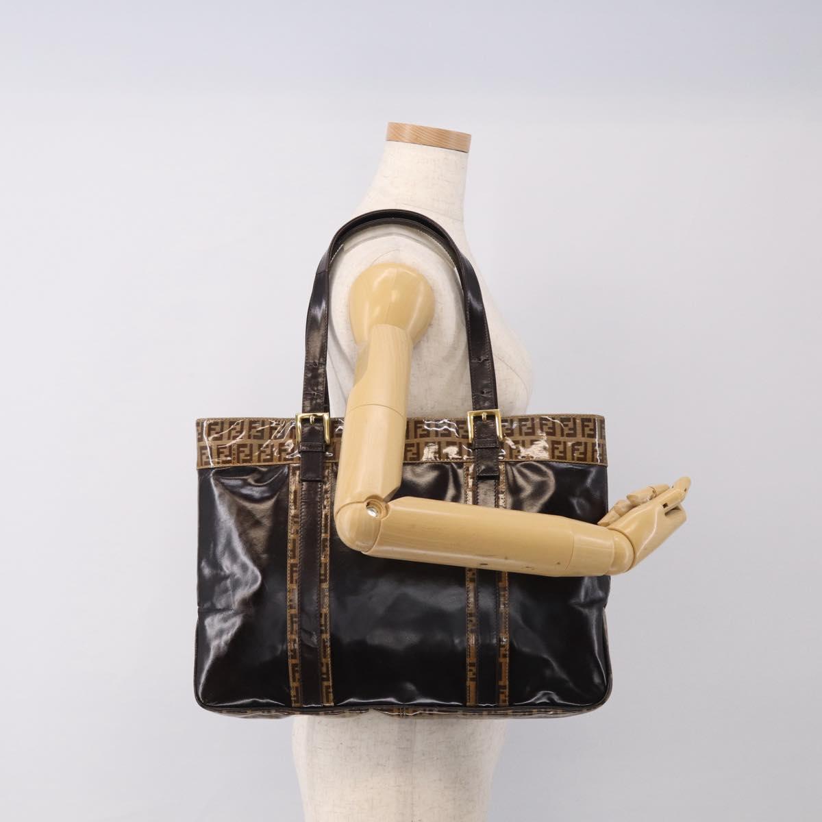 FENDI Zucchino Canvas Tote Bag Coated Canvas Beige Gold Auth 213066
