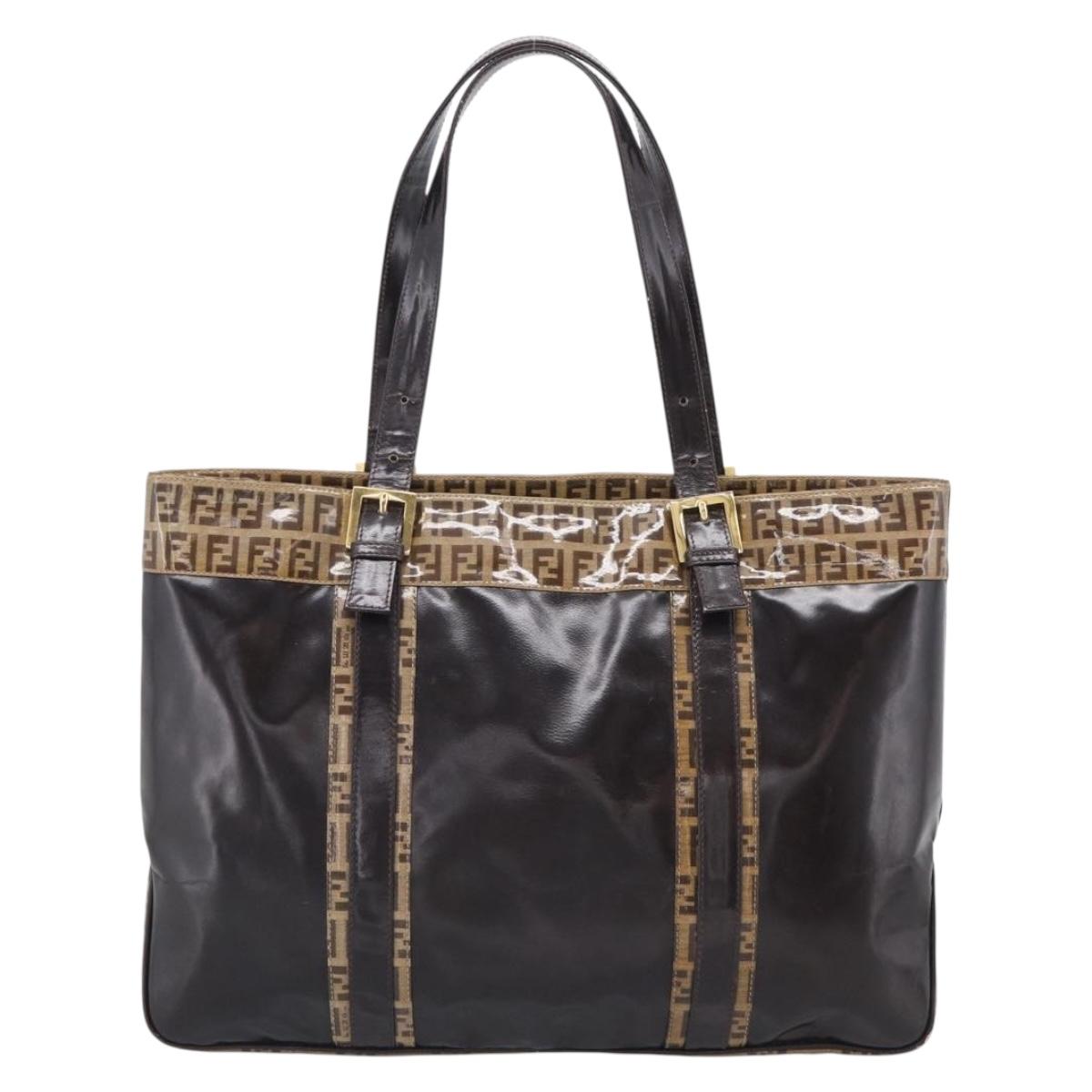 FENDI Zucchino Canvas Tote Bag Coated Canvas Beige Gold Auth 213066