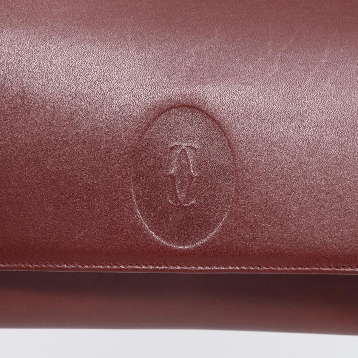 Cartier Must Line Clutch Bag Leather Bordeaux Gold Auth 213069A