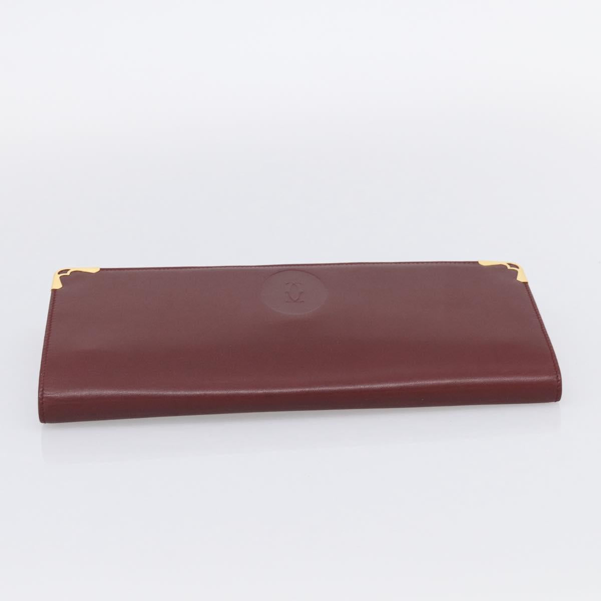 Cartier Must Line Clutch Bag Leather Bordeaux Gold Auth 213069A