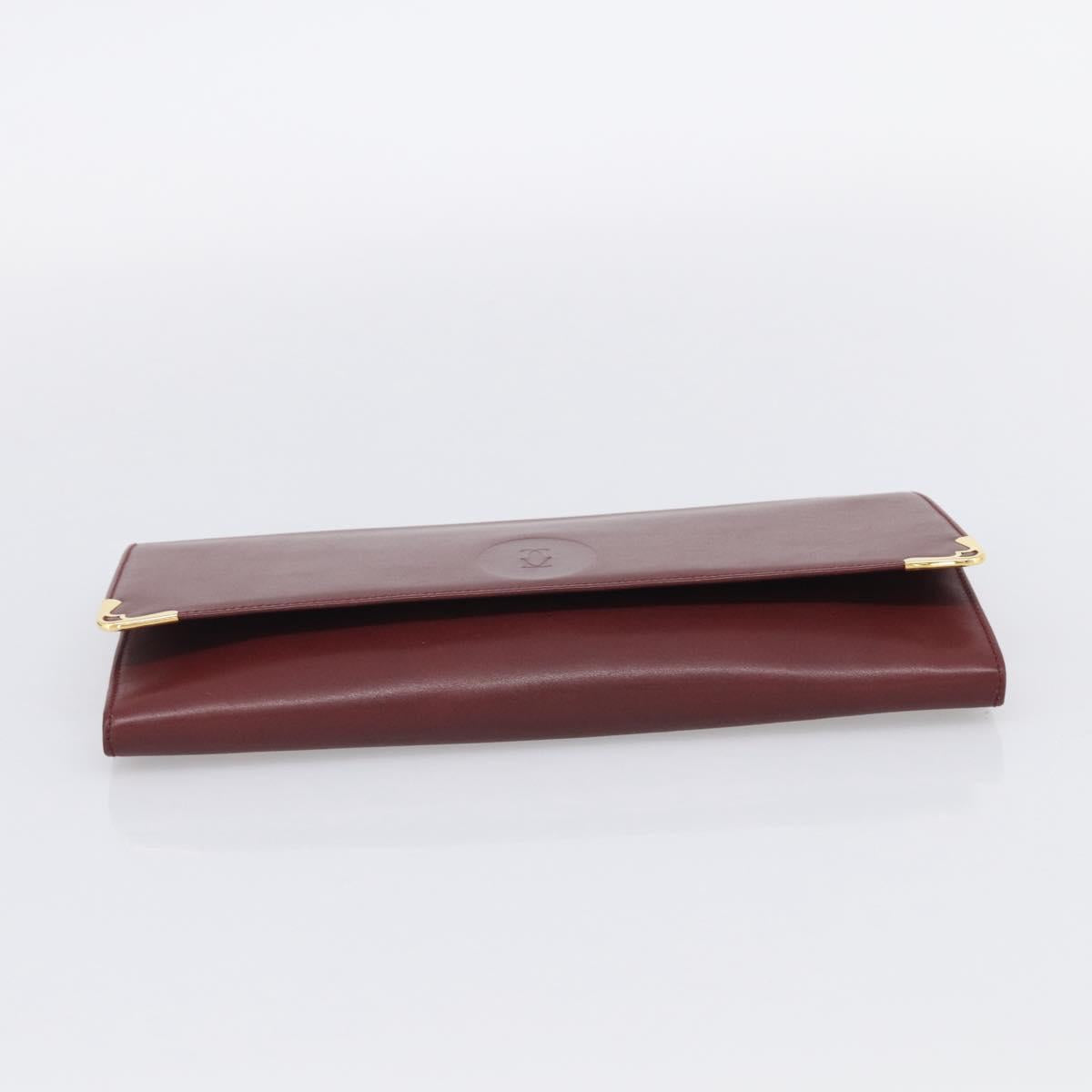 Cartier Must Line Clutch Bag Leather Bordeaux Gold Auth 213069A