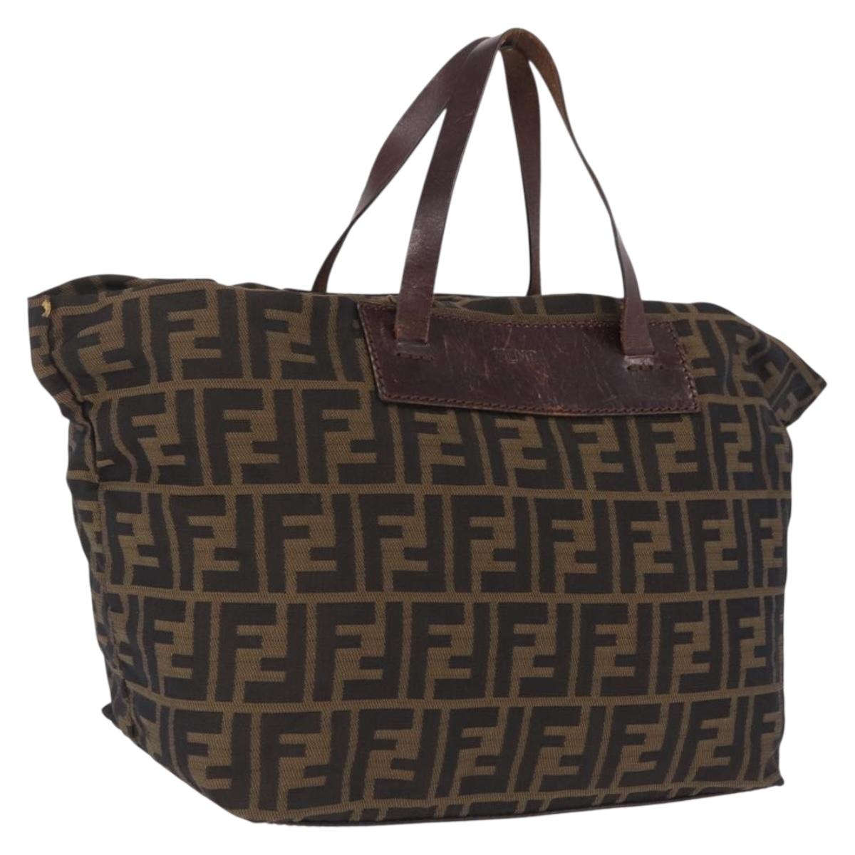 FENDI Zucca Canvas Hand Bag Black Brown Auth 213070