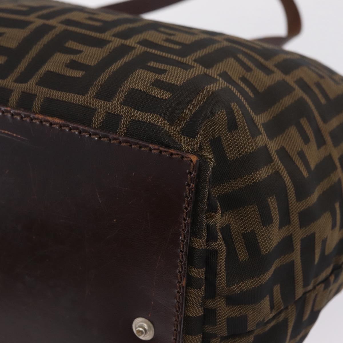 FENDI Zucca Canvas Hand Bag Black Brown Auth 213070