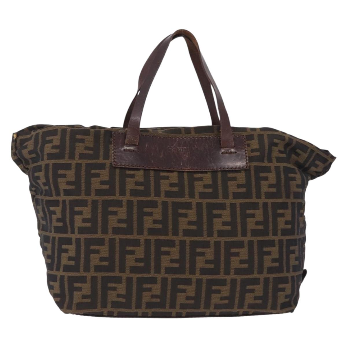 FENDI Zucca Canvas Hand Bag Black Brown Auth 213070