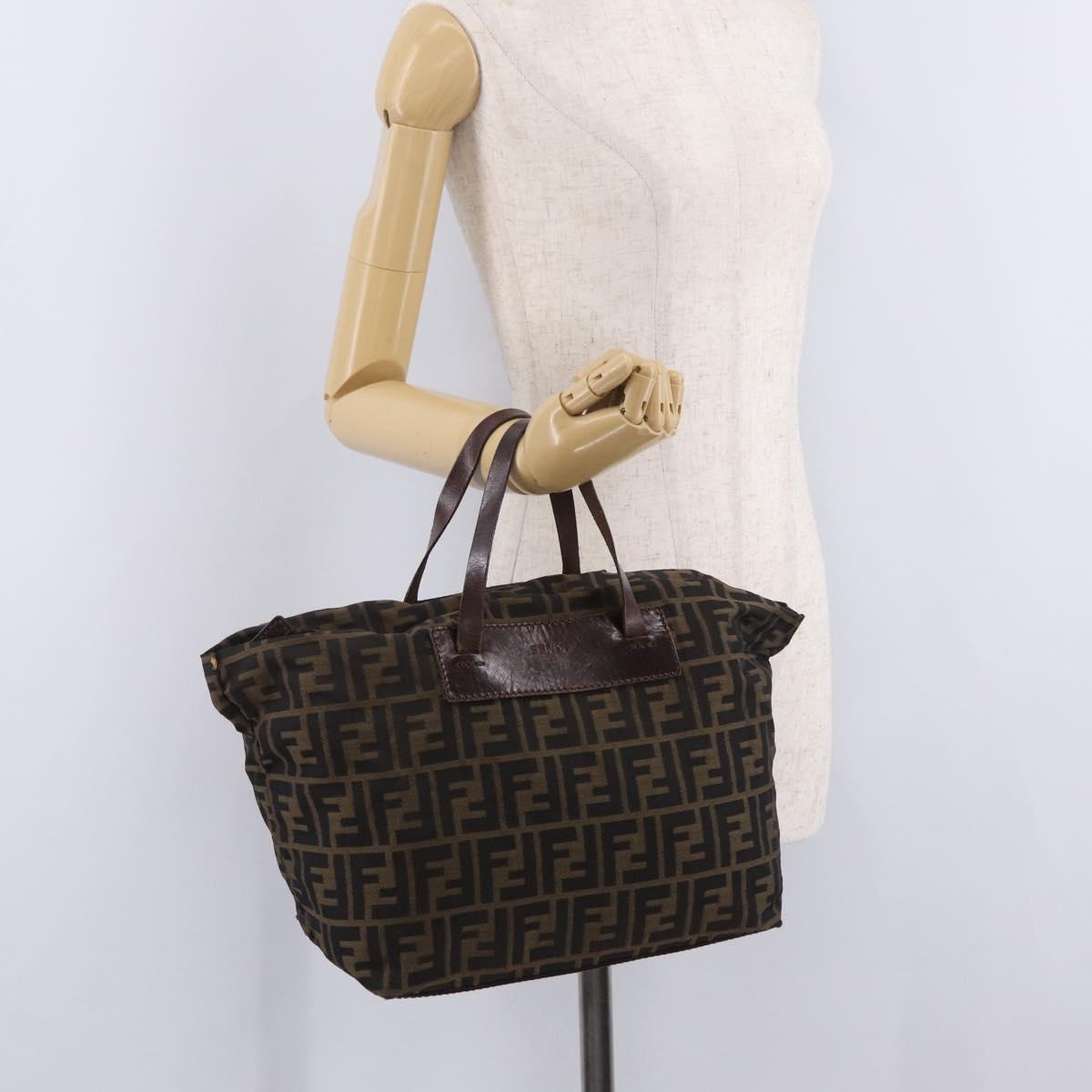 FENDI Zucca Canvas Hand Bag Black Brown Auth 213070